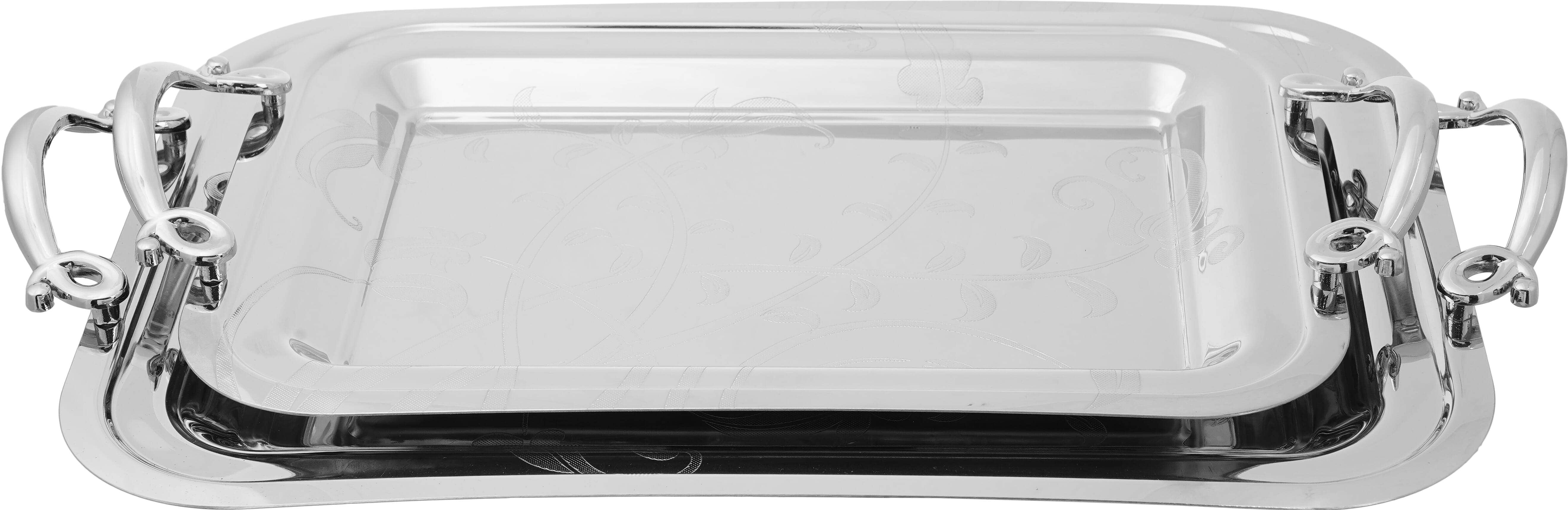 Danata Stainless Steel Serving Tray Set, 2 Pieces - Silver