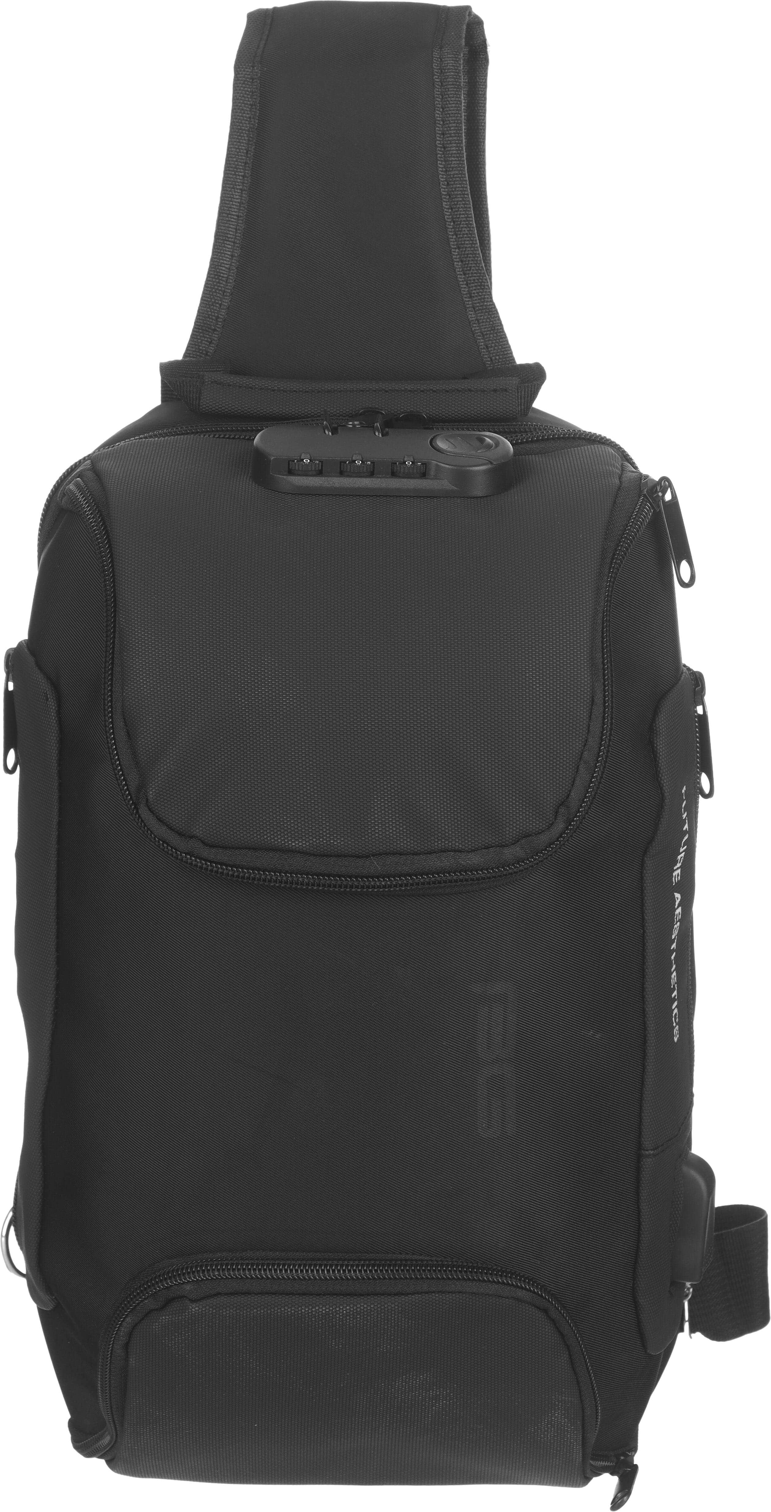 Bange Waterproof Crossbody Bag, 6 Zippers, 35x21 cm, Digital Lock, USB Port - Black