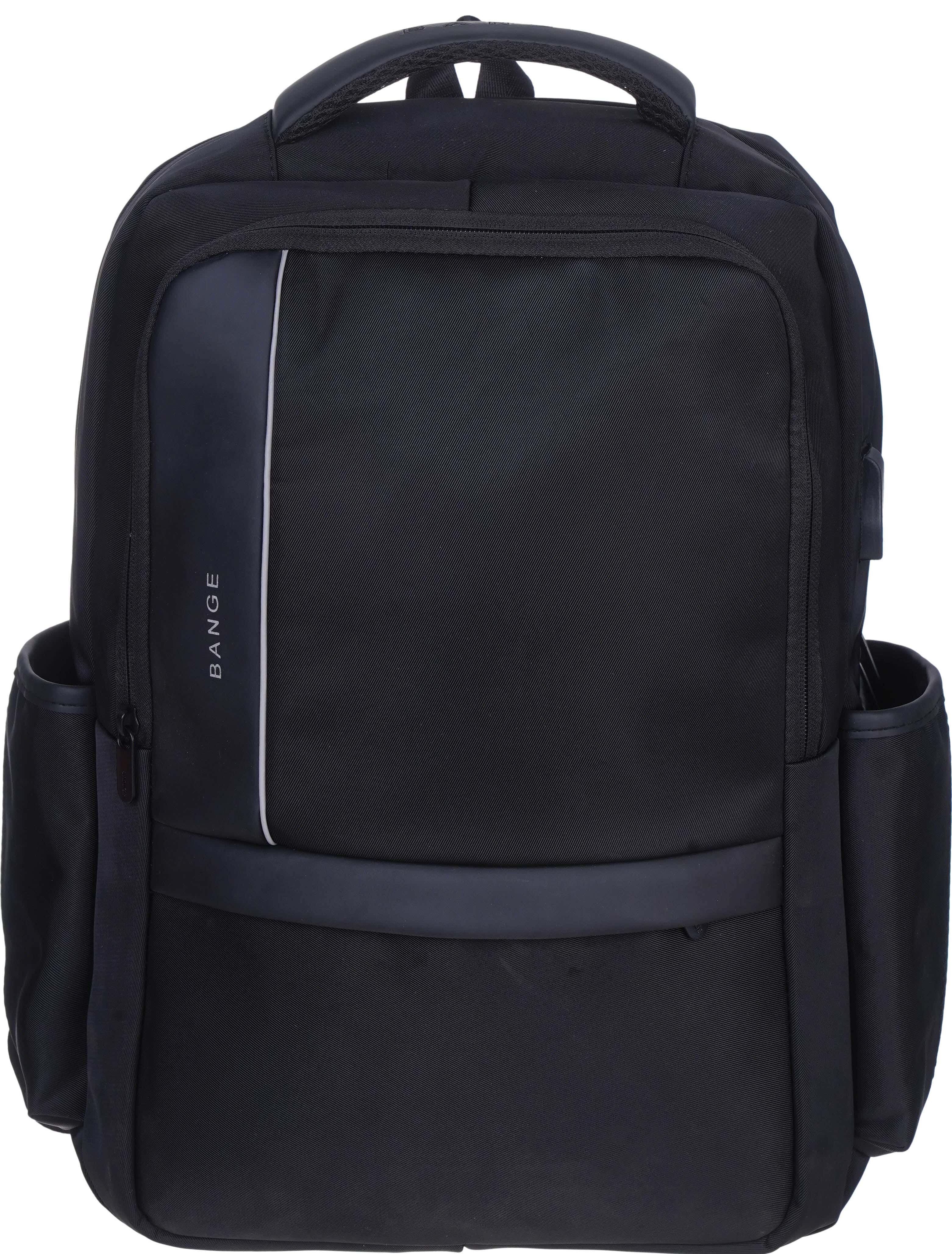 Bange Waterproof Leather Laptop Bag, 3 Zippers, 47×35 cm, USB Port - Black