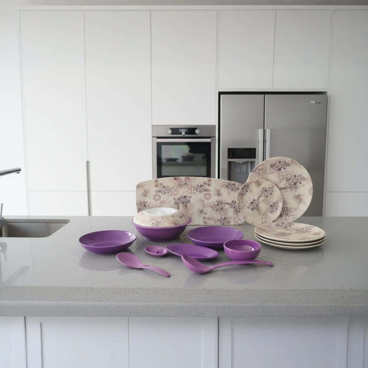 Al Mohandes Melamine Dinner Set, 38 Pieces - Beige Mauve