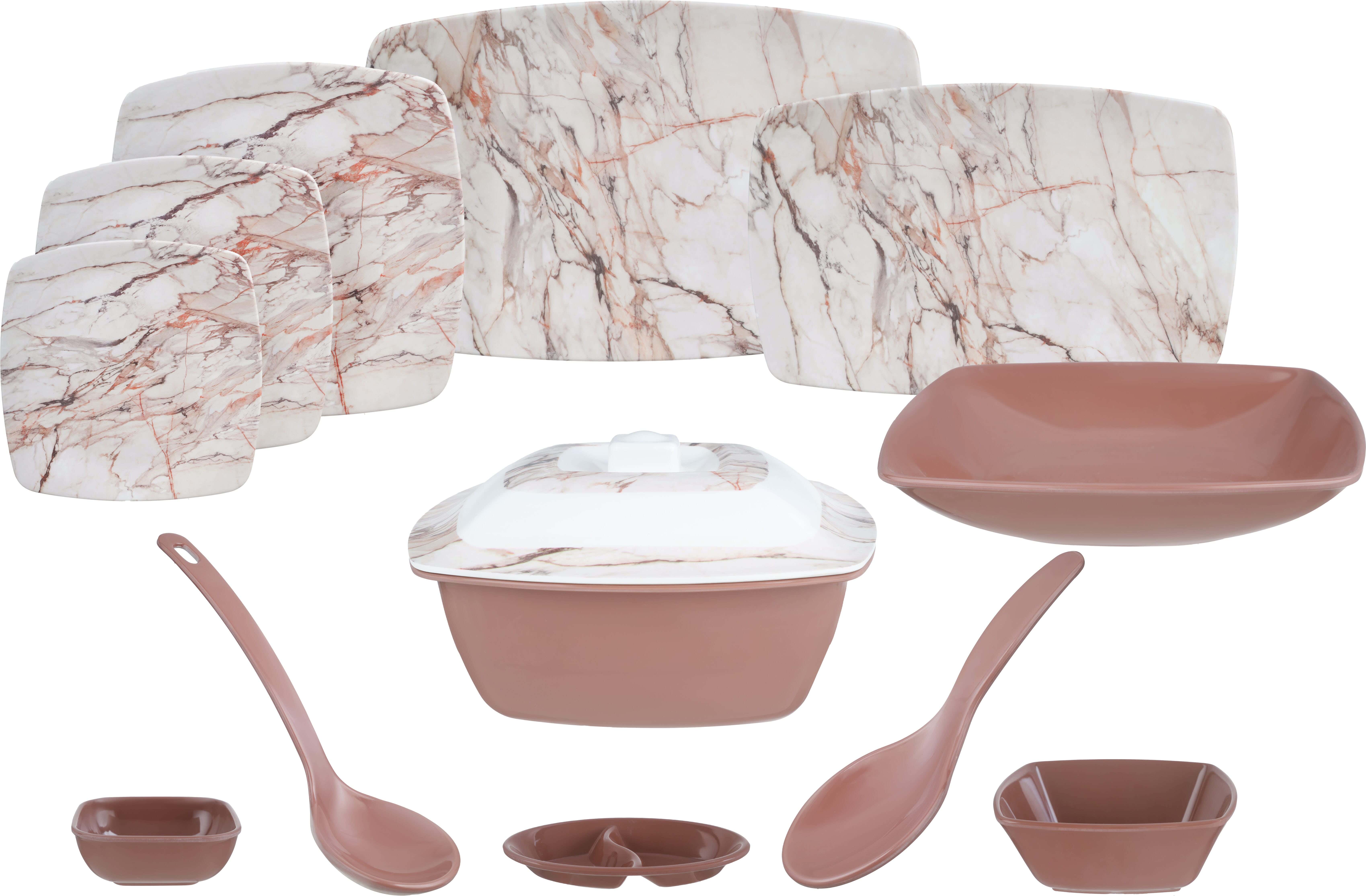 Al Mohandes Melamine Dinner Set, 38 Pieces - Brown Beige