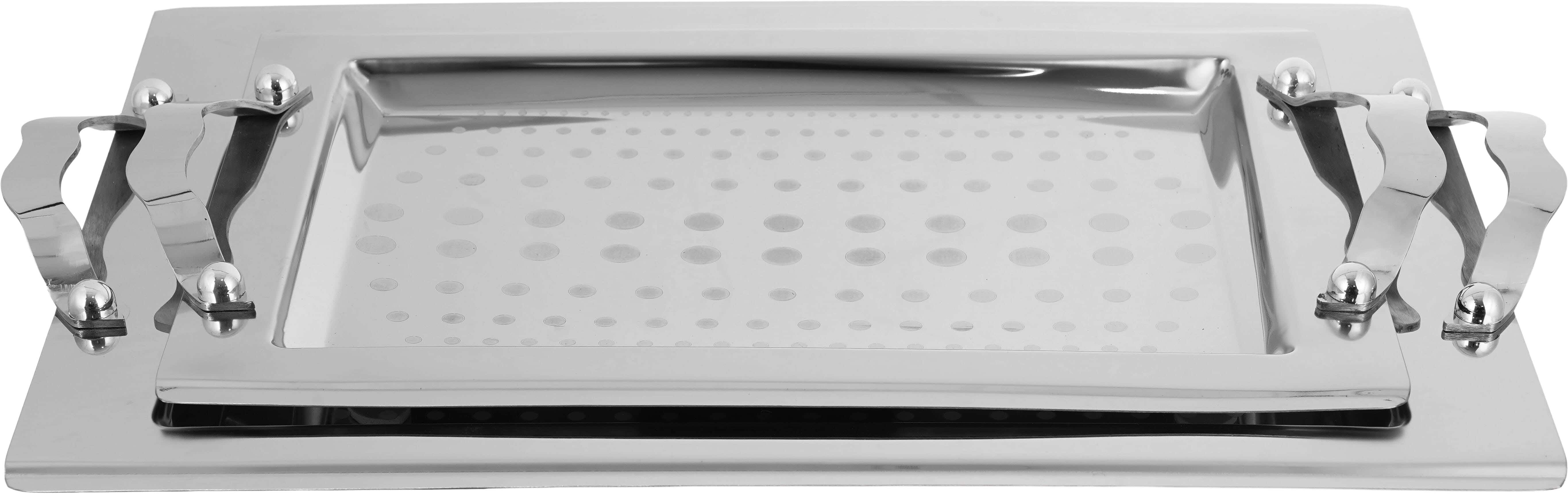 Elsalsabil Stainless Steel Serving Tray Set, 2 Pieces - Silver