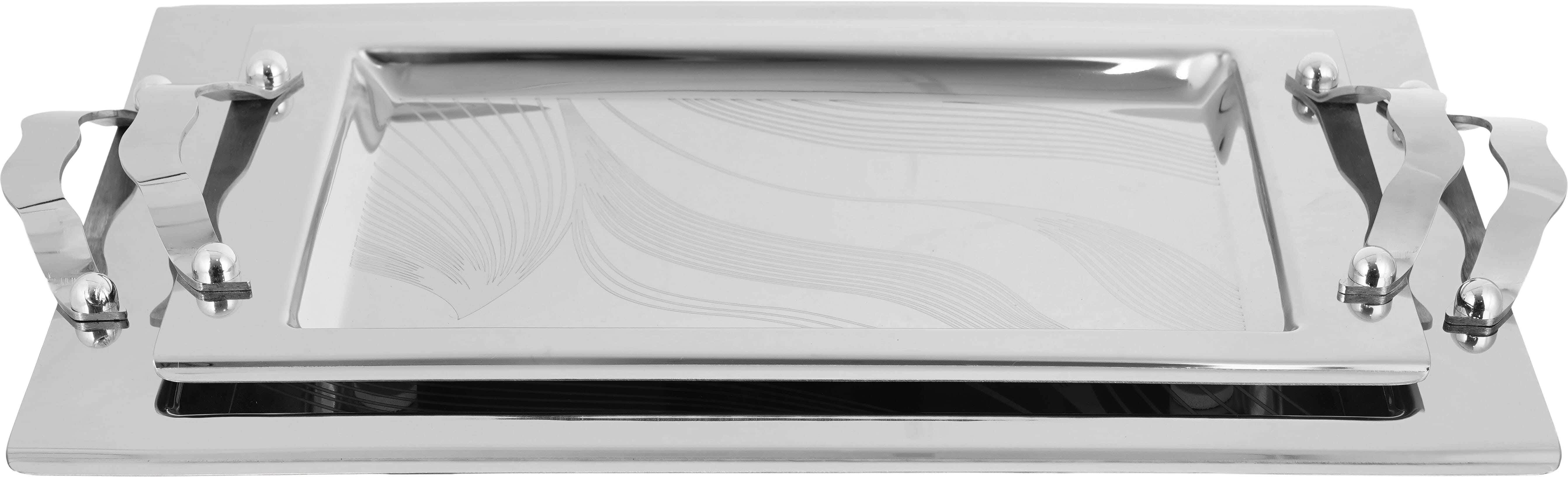 Elsalsabil Stainless Steel Serving Tray Set, 2 Pieces - Silver