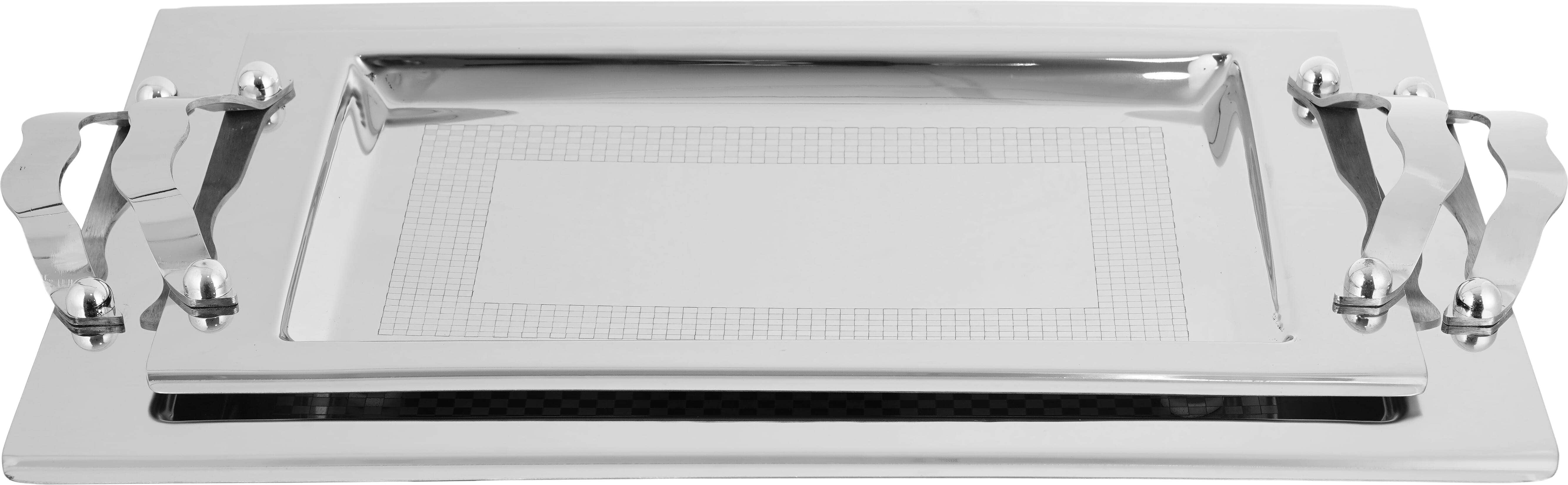 Elsalsabil Stainless Steel Serving Tray Set, 2 Pieces - Silver