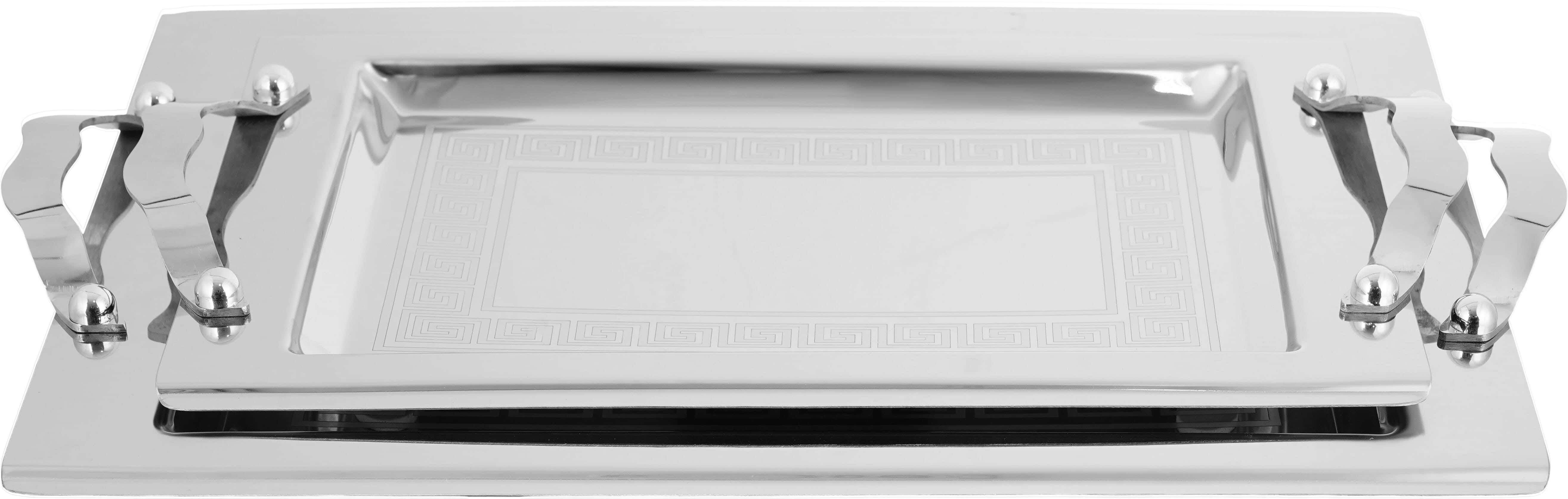 Elsalsabil Stainless Steel Serving Tray Set, 2 Pieces - Silver