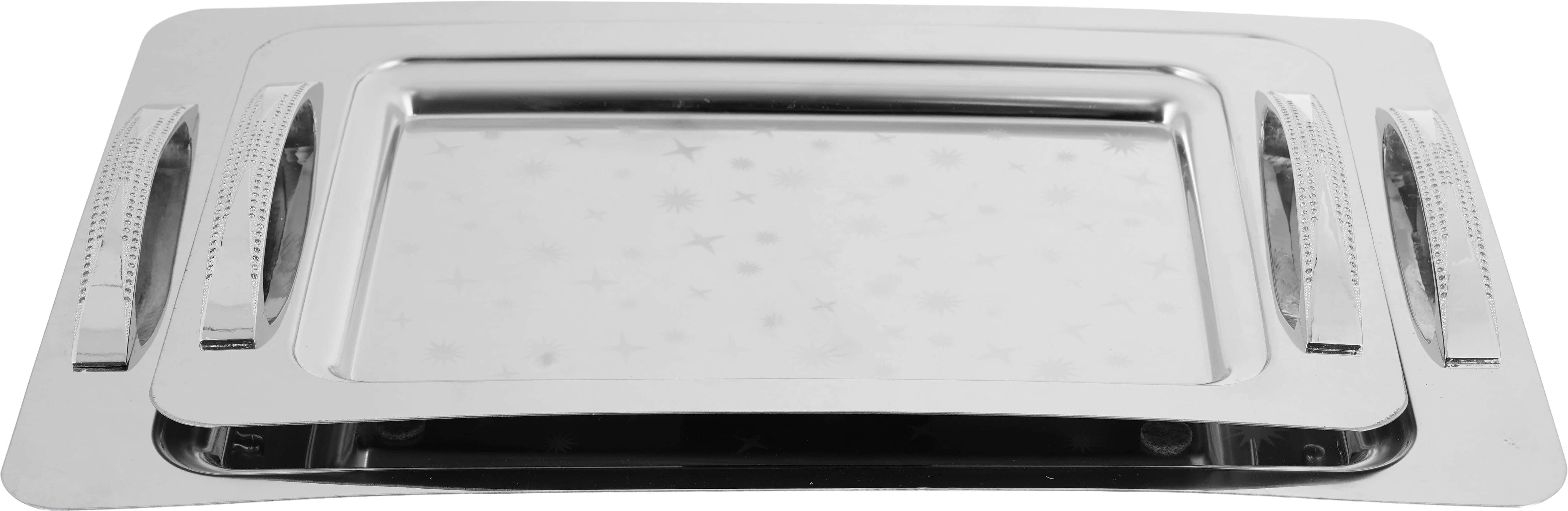 Elsalsabil Stainless Steel Serving Tray Set, 2 Pieces - Silver