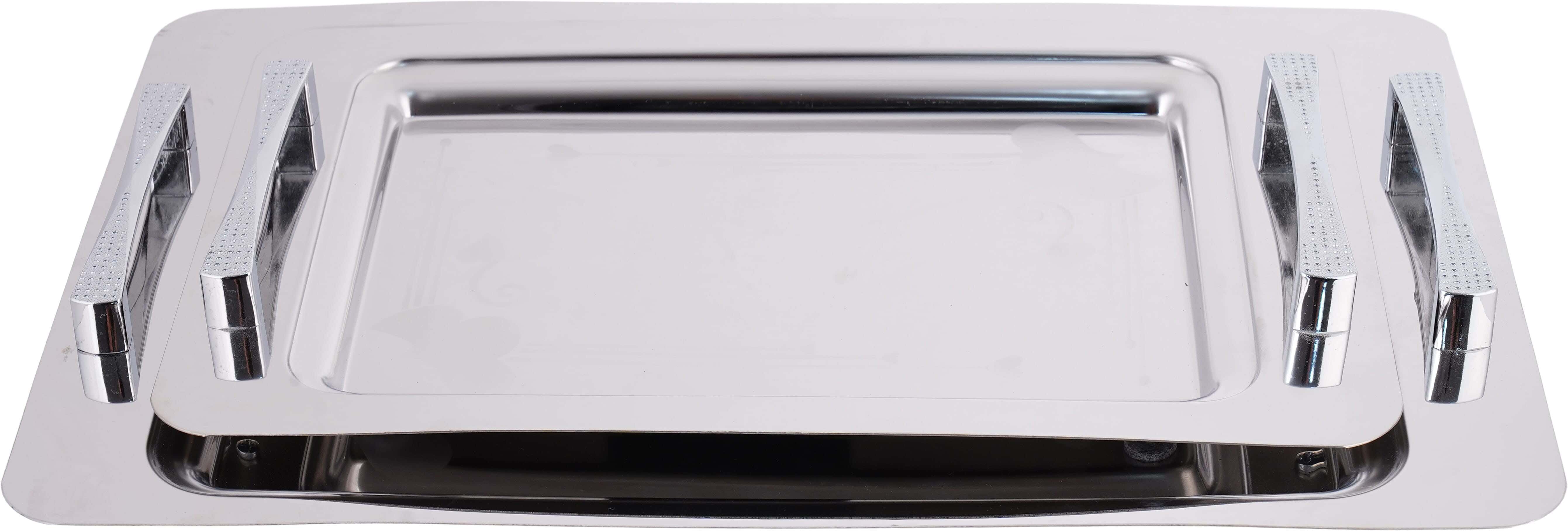 Elsalsabil Stainless Steel Serving Tray Set, 2 Pieces - Silver