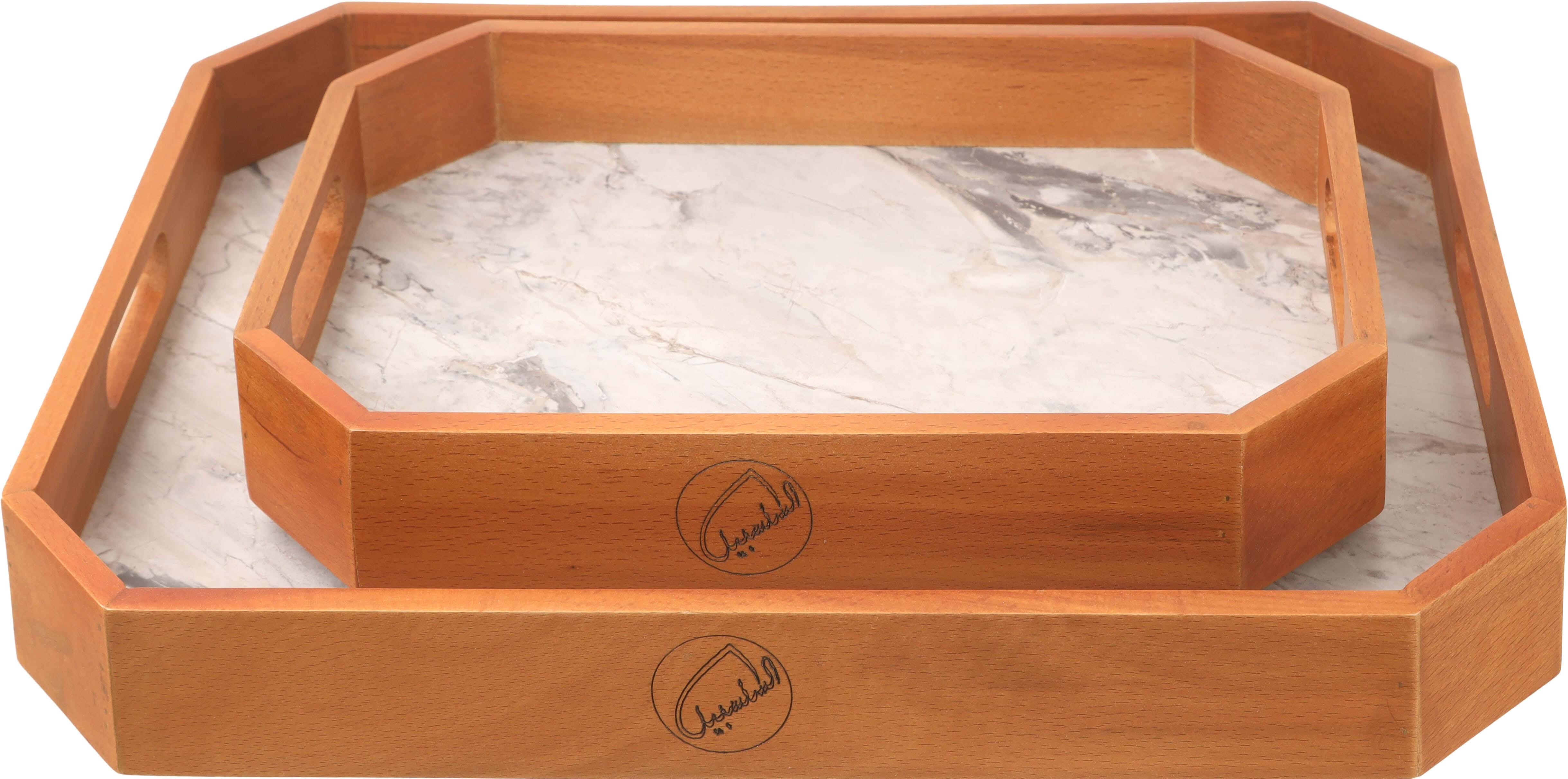 EL Salsabil Wooden Serving Tray Set, 2 Pieces - Grey Brown