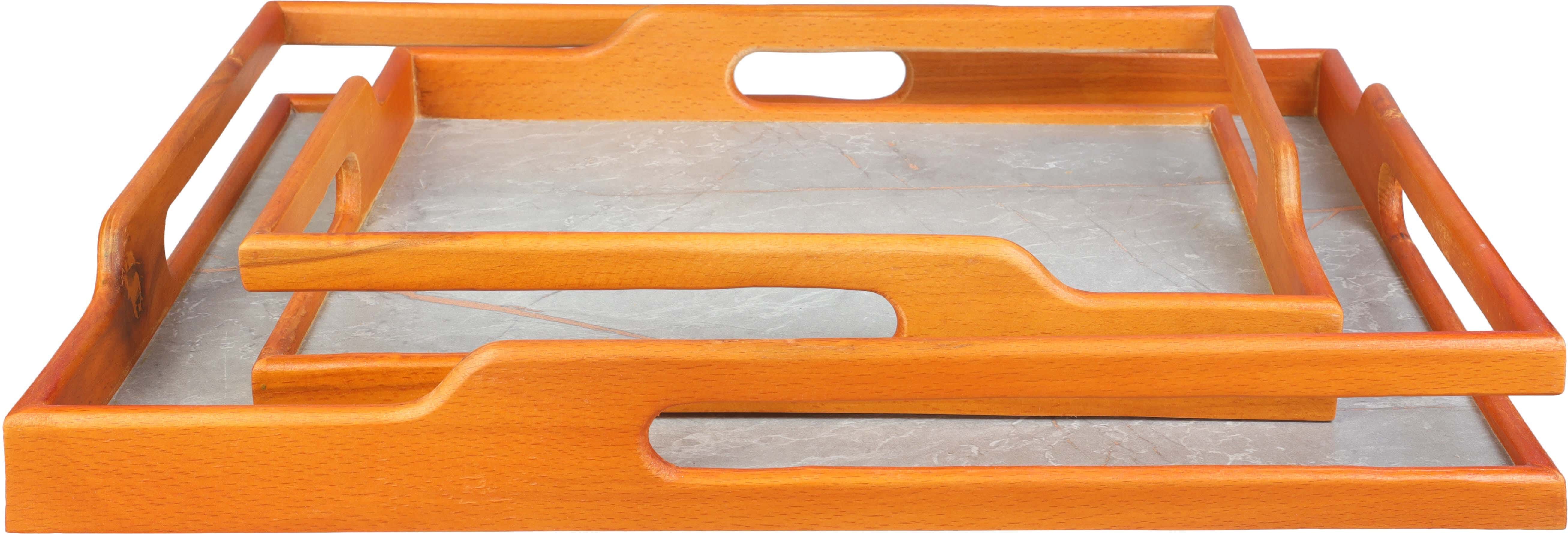 EL Salsabil Wooden Serving Tray Set, 2 Pieces - Brown Grey