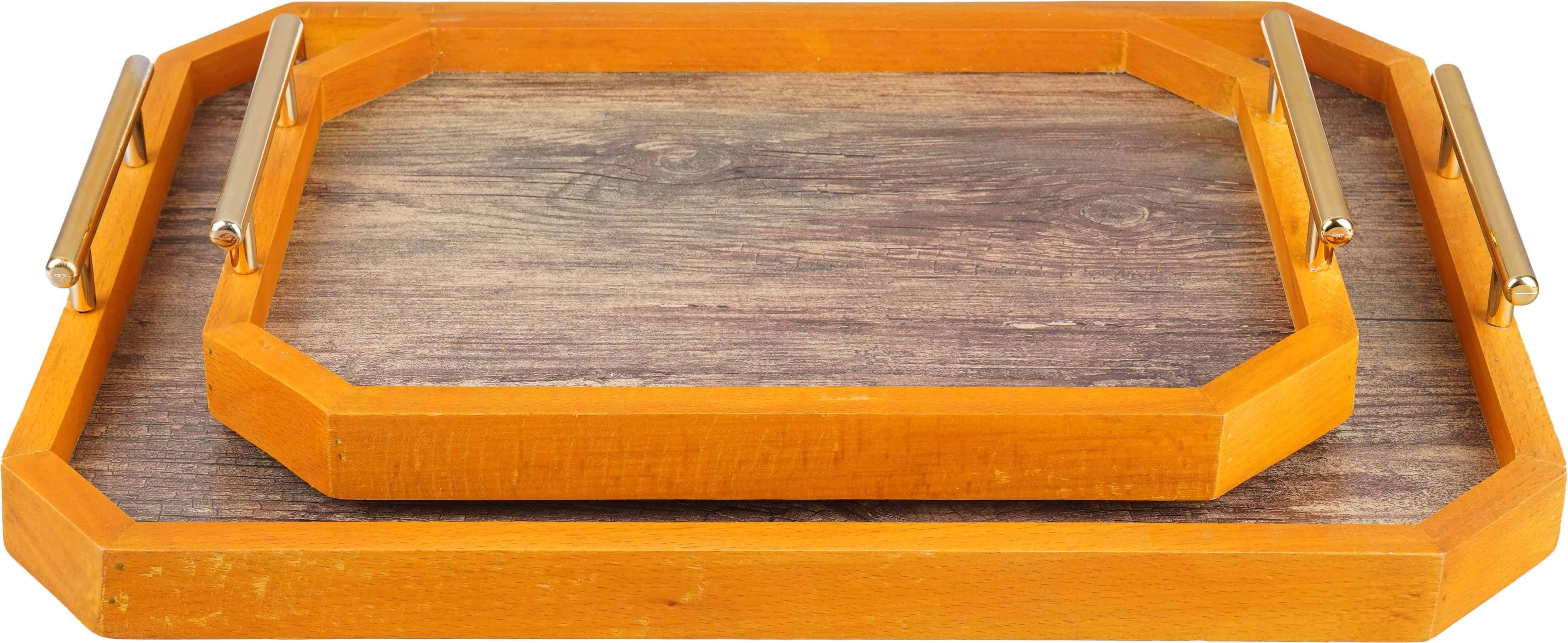 EL Salsabil Wooden Serving Tray Set, 2 Pieces - Brown Wooden