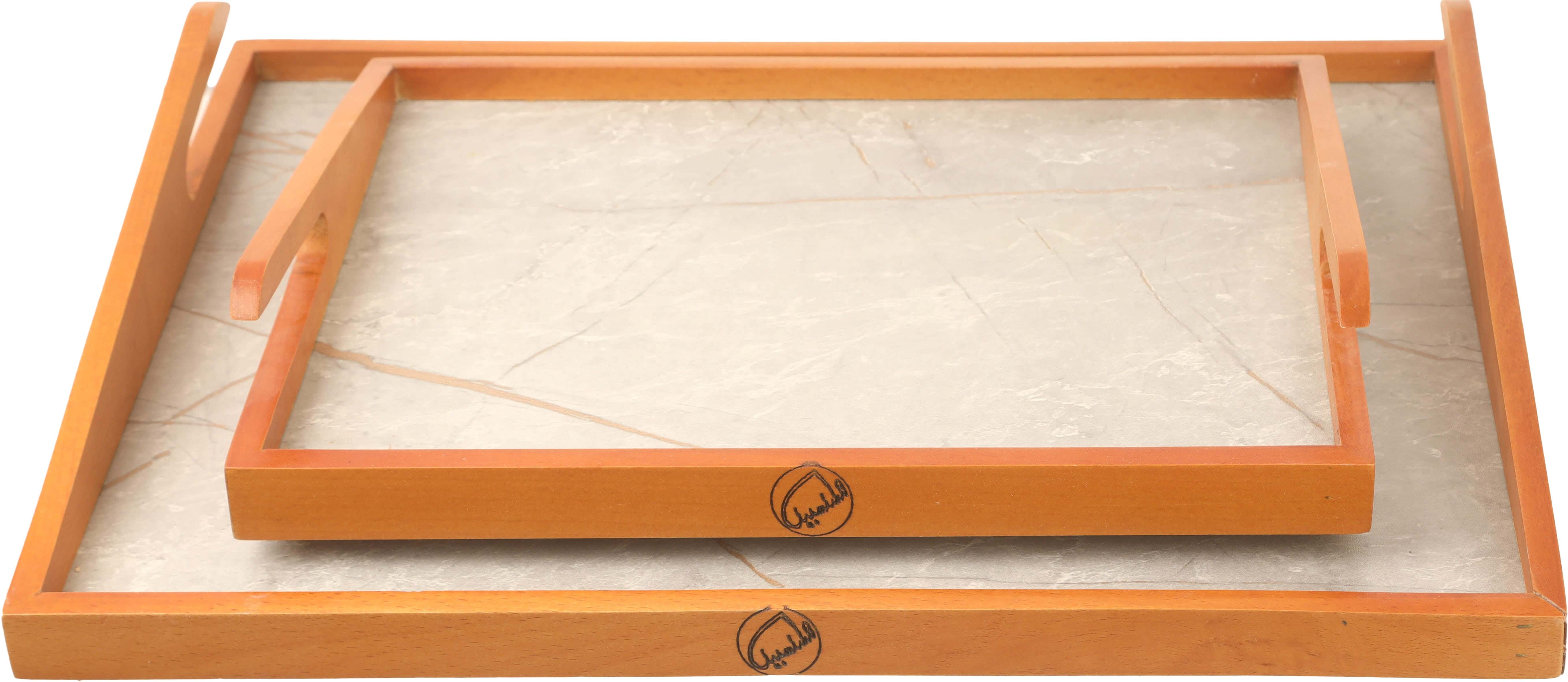 EL Salsabil Wooden Serving Tray Set, 2 Pieces - Grey Brown