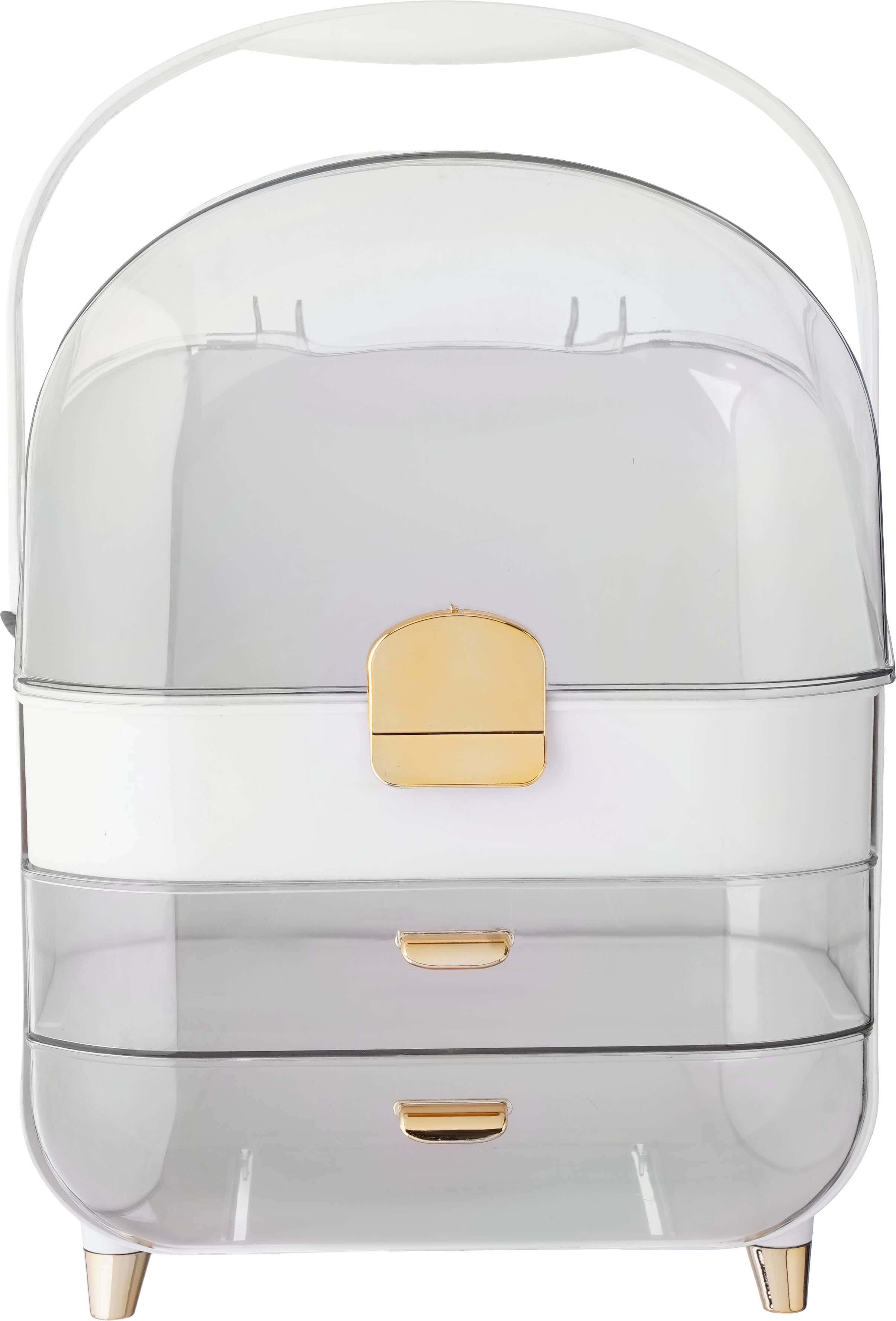 Bee Home Acrylic Makeup Organizer, 2 Drawers, Plastic Handle, 35×22 cm - White Gold