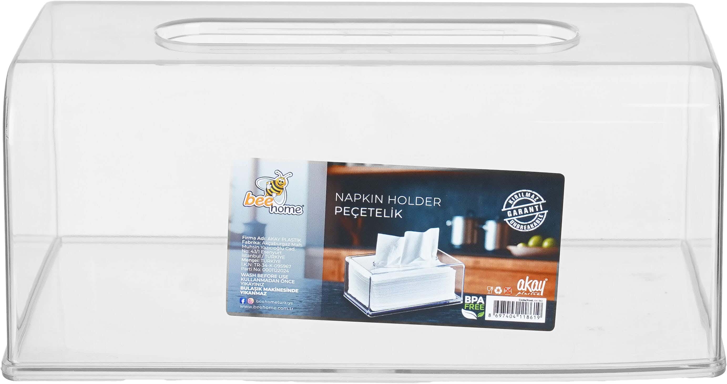 Bee Home Acrylic Tissue Box, 10×22 cm - Clear
