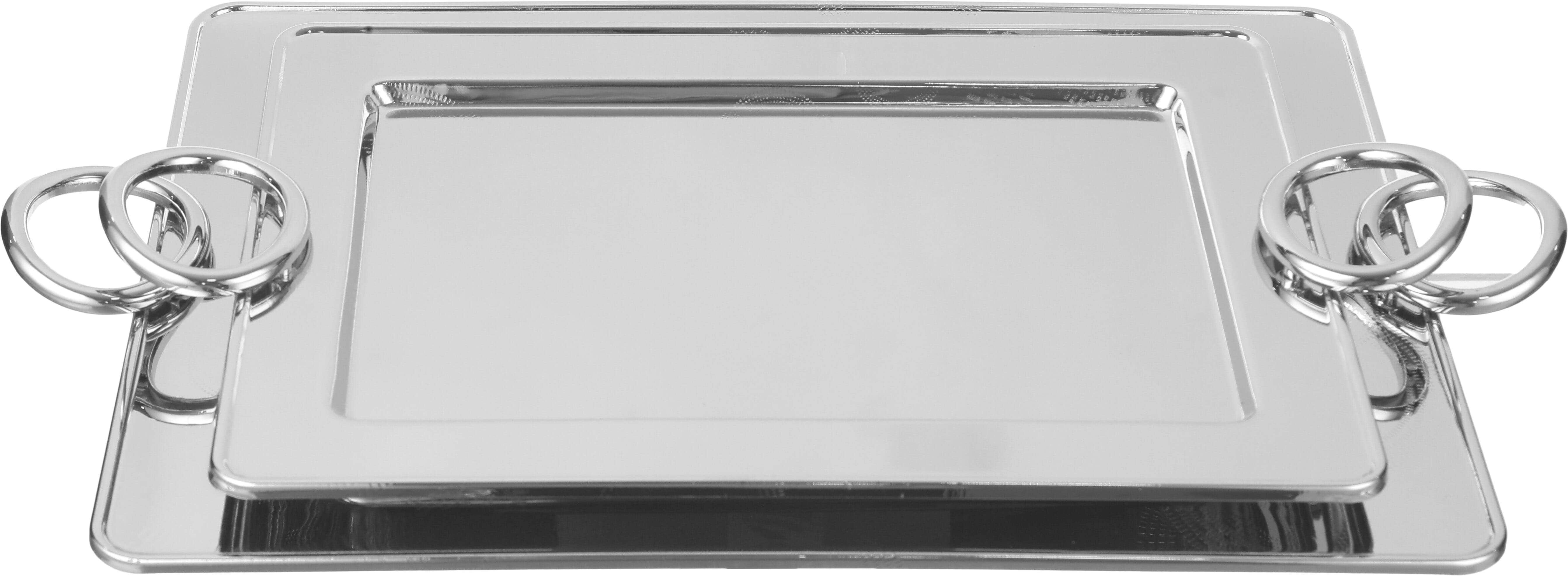 EL Salsabil Stainless Steel Serving Tray Set, 2 Pieces - Silver