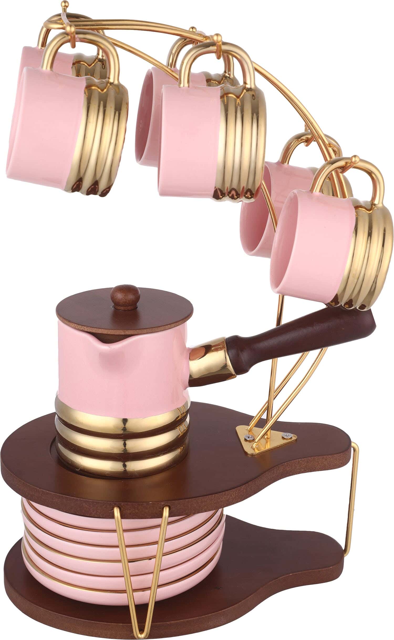 Group Tiger Porcelain Coffee Cup Set, 13 Pieces, with Stand - Rose Gold