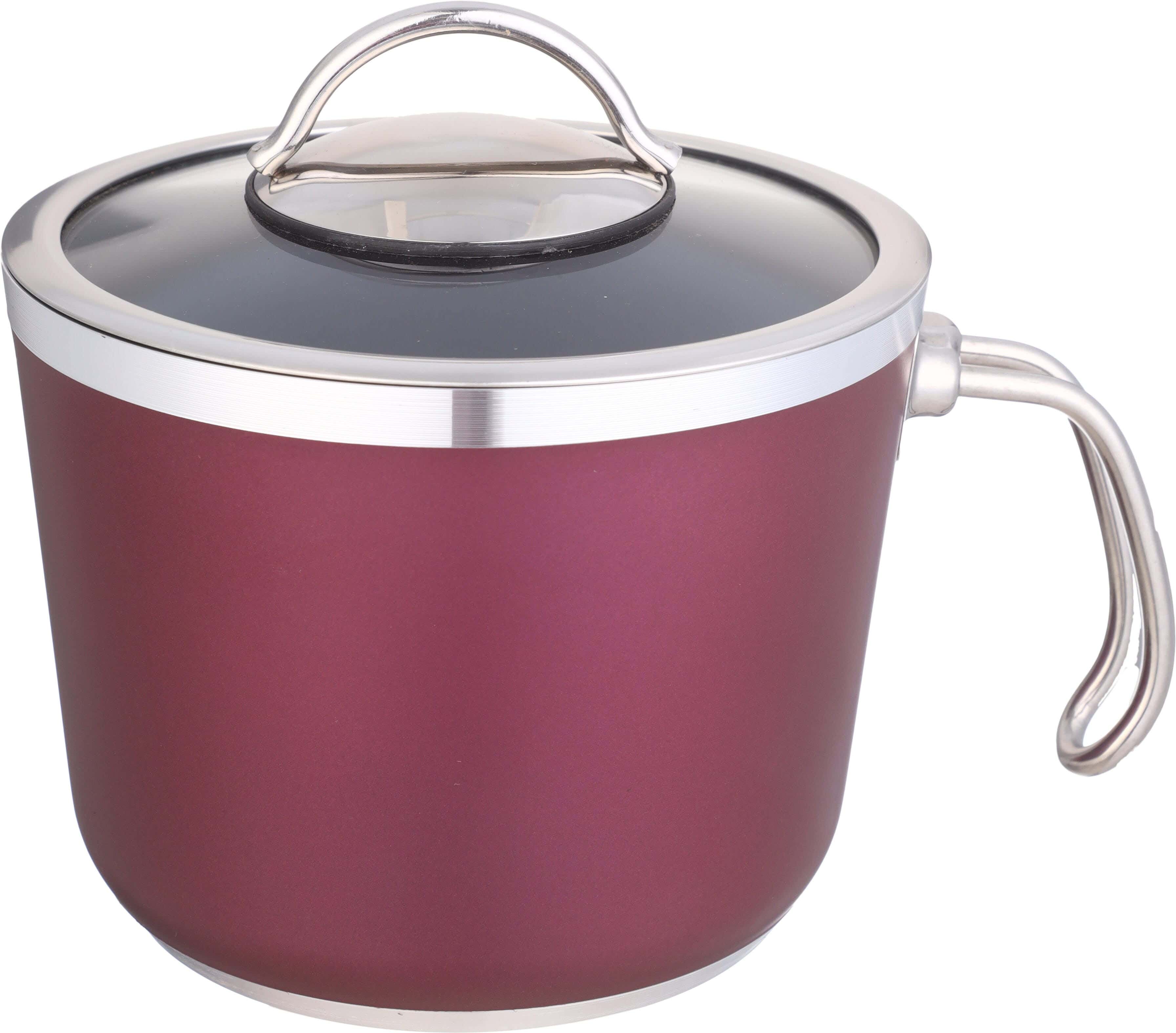 EL Salsabil Titanium Milk Pot, Glass Lid, 16 cm - Mauve Silver