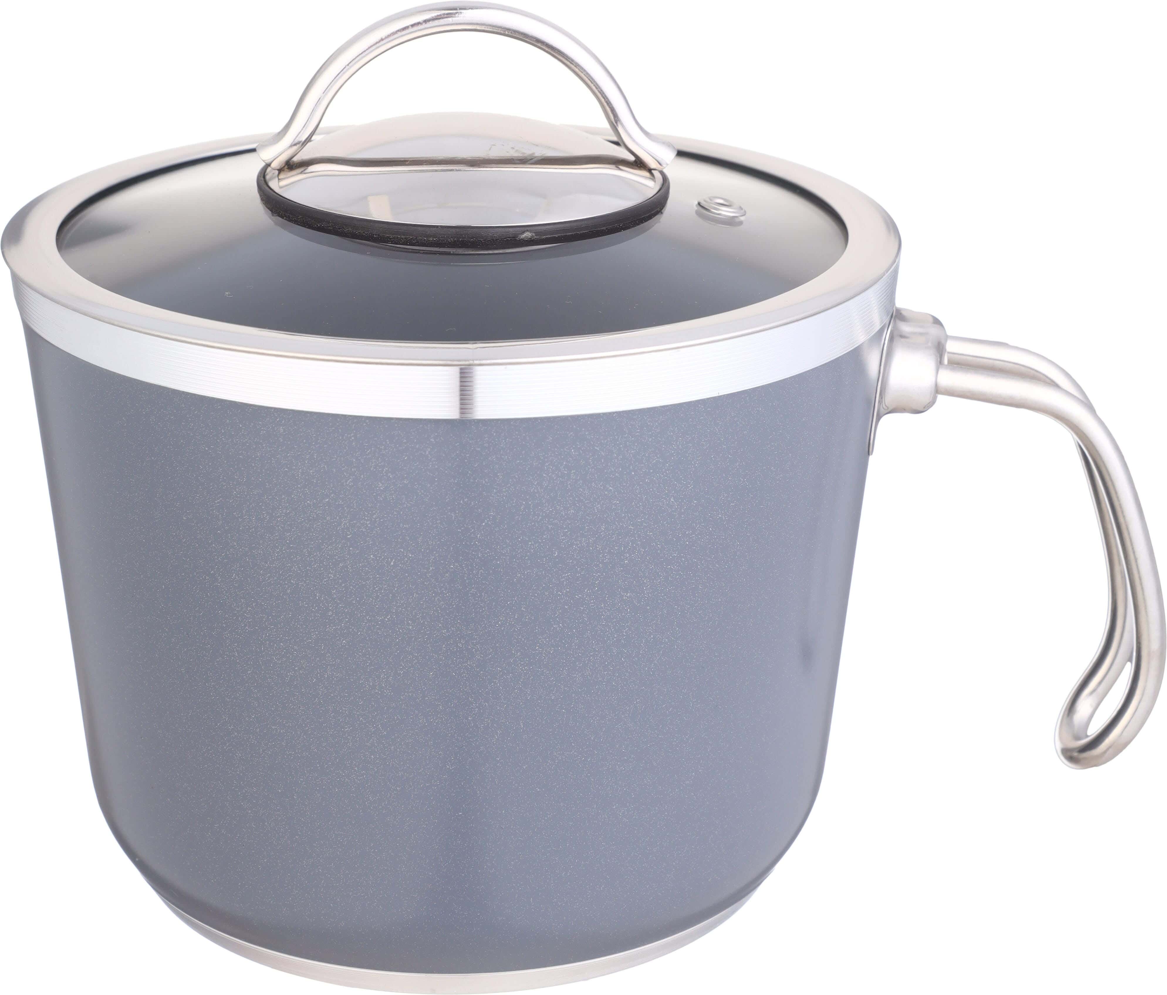 EL Salsabil Titanium Milk Pot, Glass Lid, 16 cm - Grey Silver