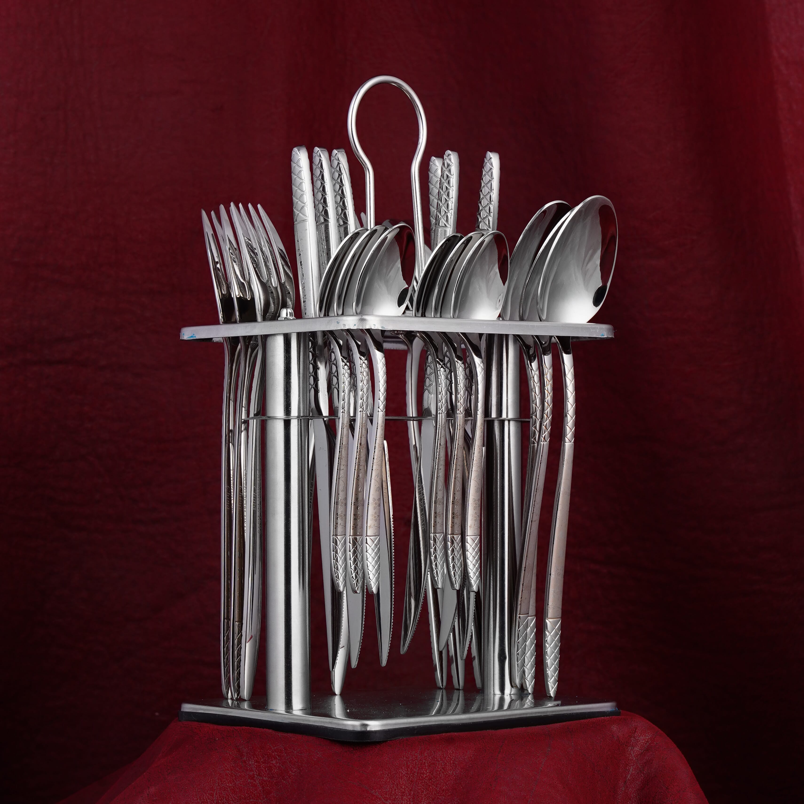 Get Falmer Stainless Steel Cutlery Set, 24 Pieces, with Stand - Silver ...