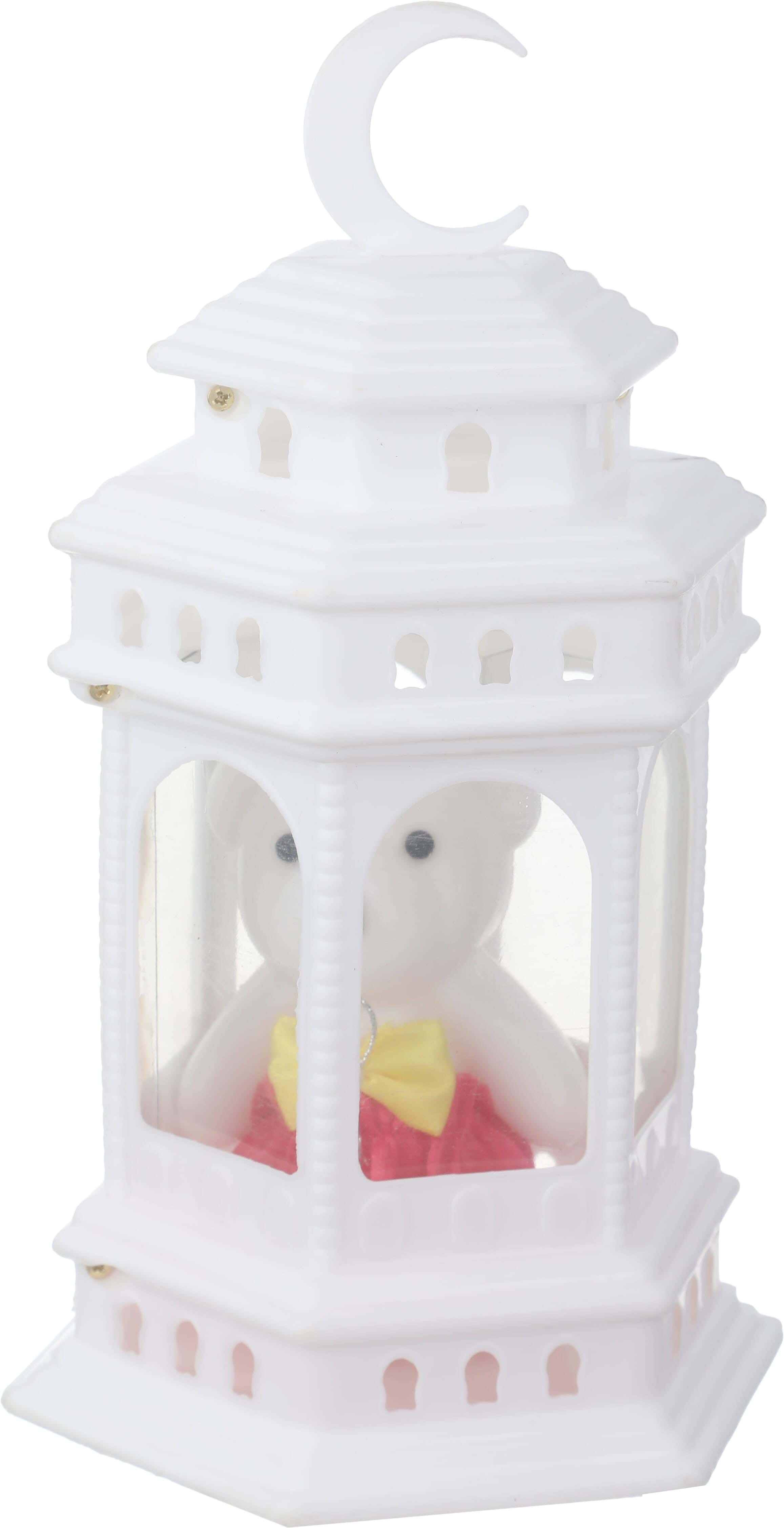 Plastic Ramadan Lantern, with Teddy Bear Inside, 25 cm, Sound and Light - White