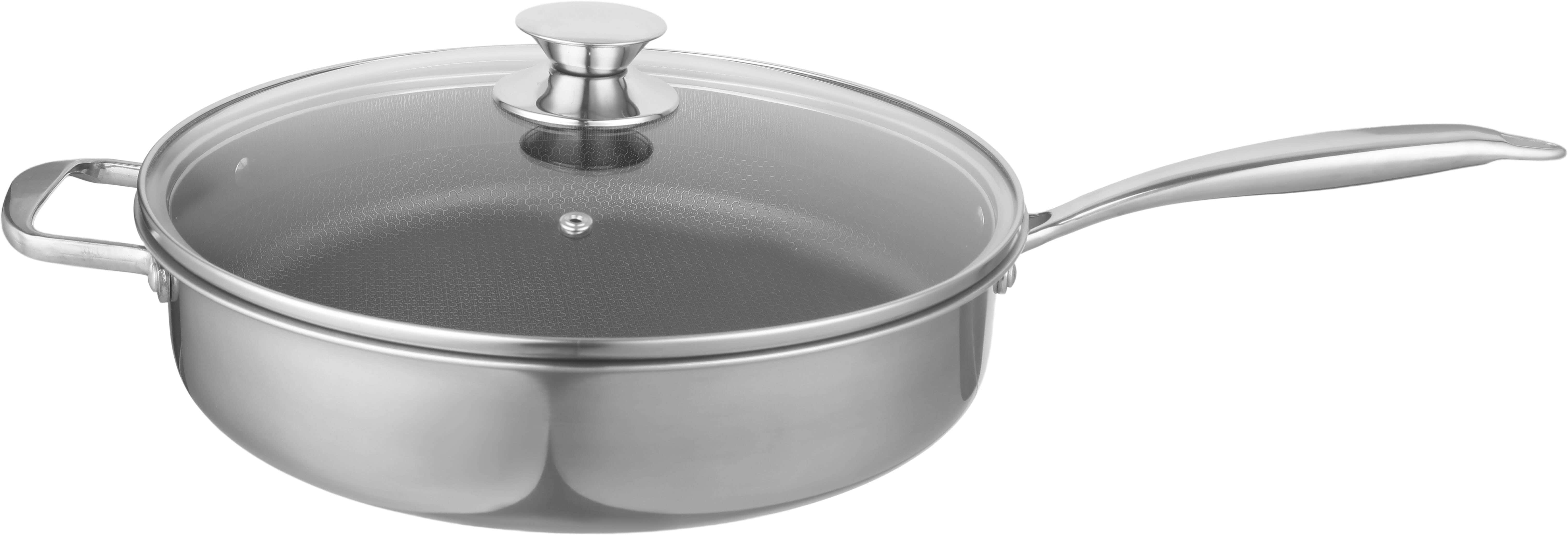 el Zanouki Stainless Steel Fryer, with Glass Lid, 30 cm - Silver