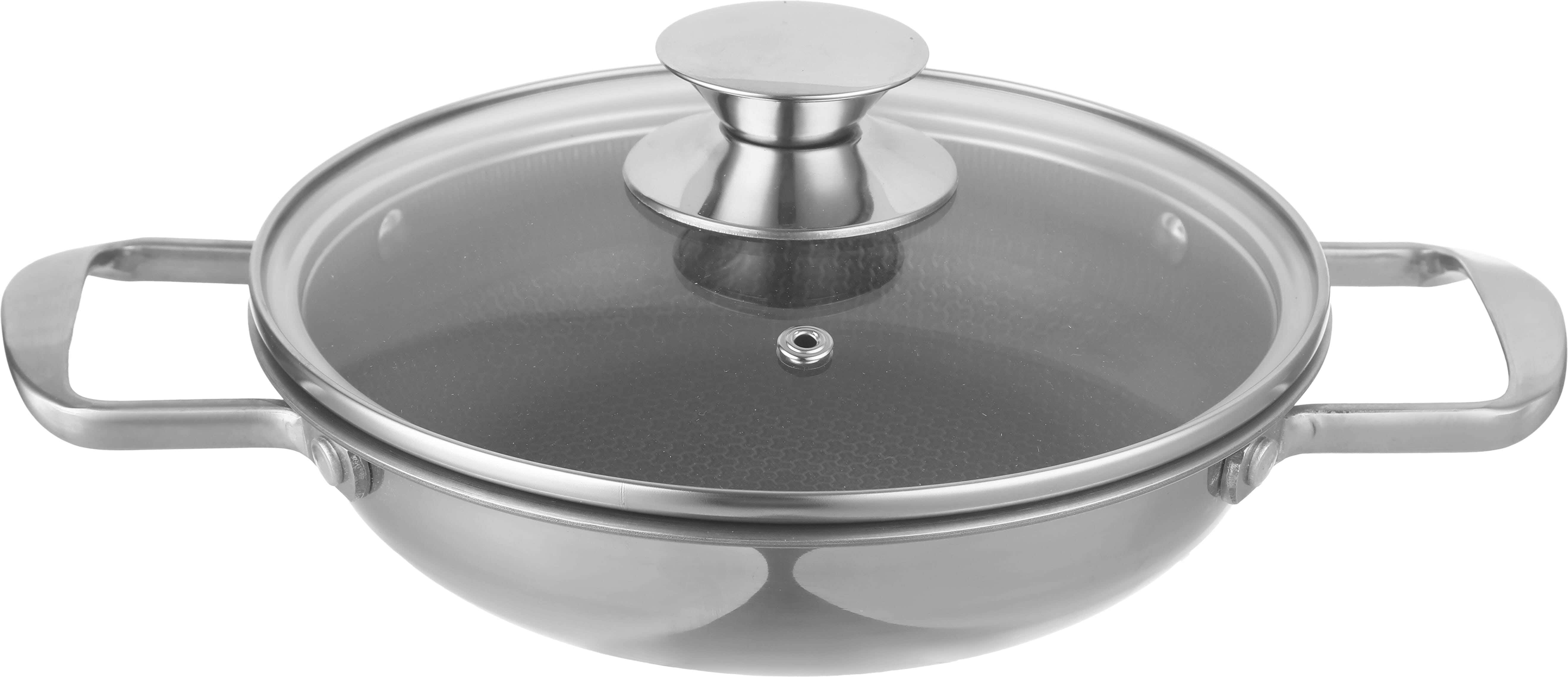 el Zanouki Stainless Steel Fryer, with Glass Lid, 20 cm - Silver