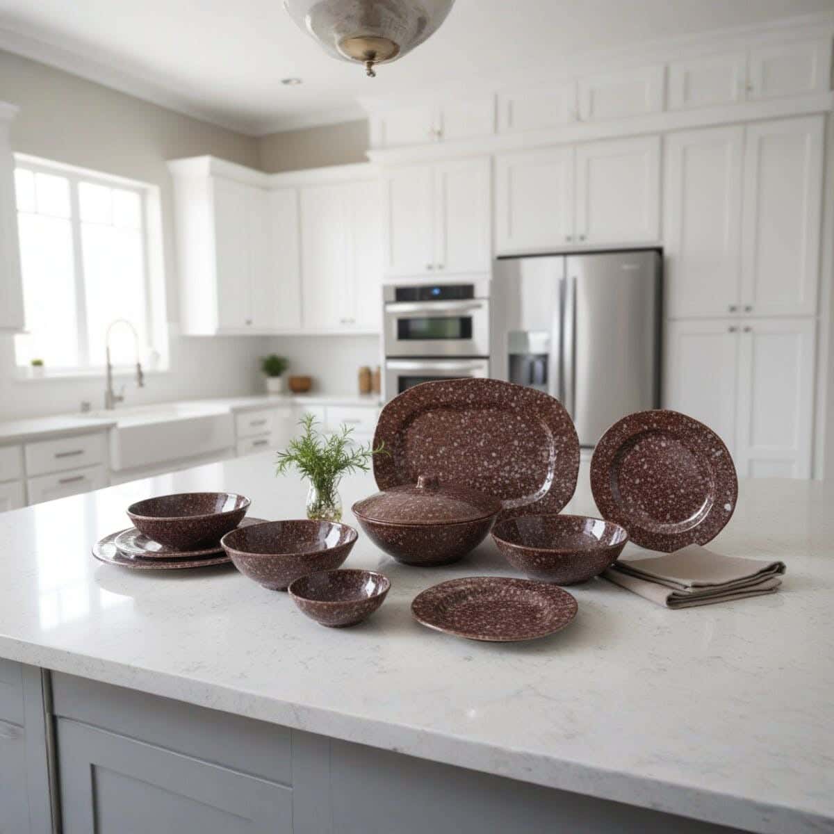 Al Sherif Melamine Dinner Set, 38 Pieces - Brown White
