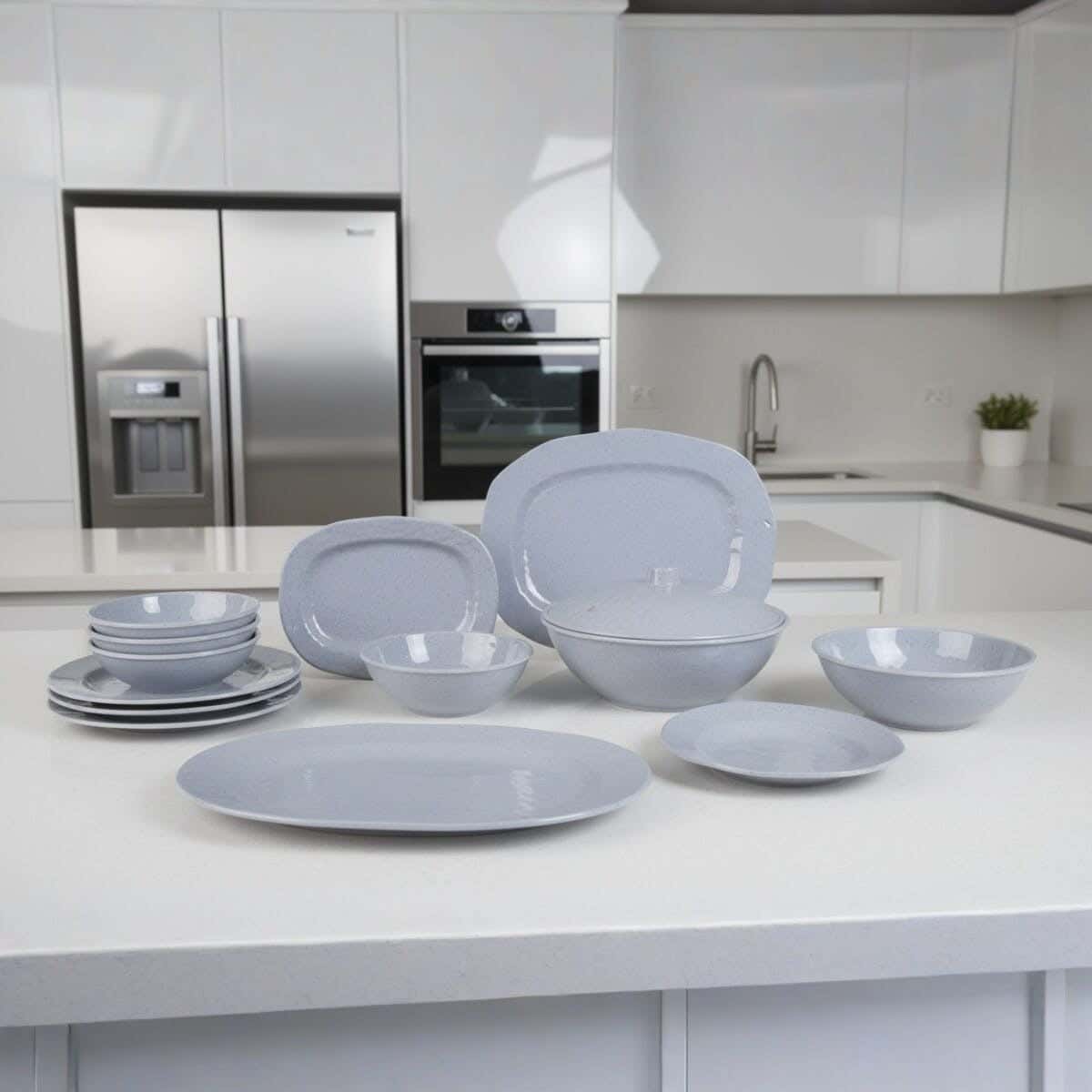 Al Sherif Melamine Dinner Set, 38 Pieces - Grey