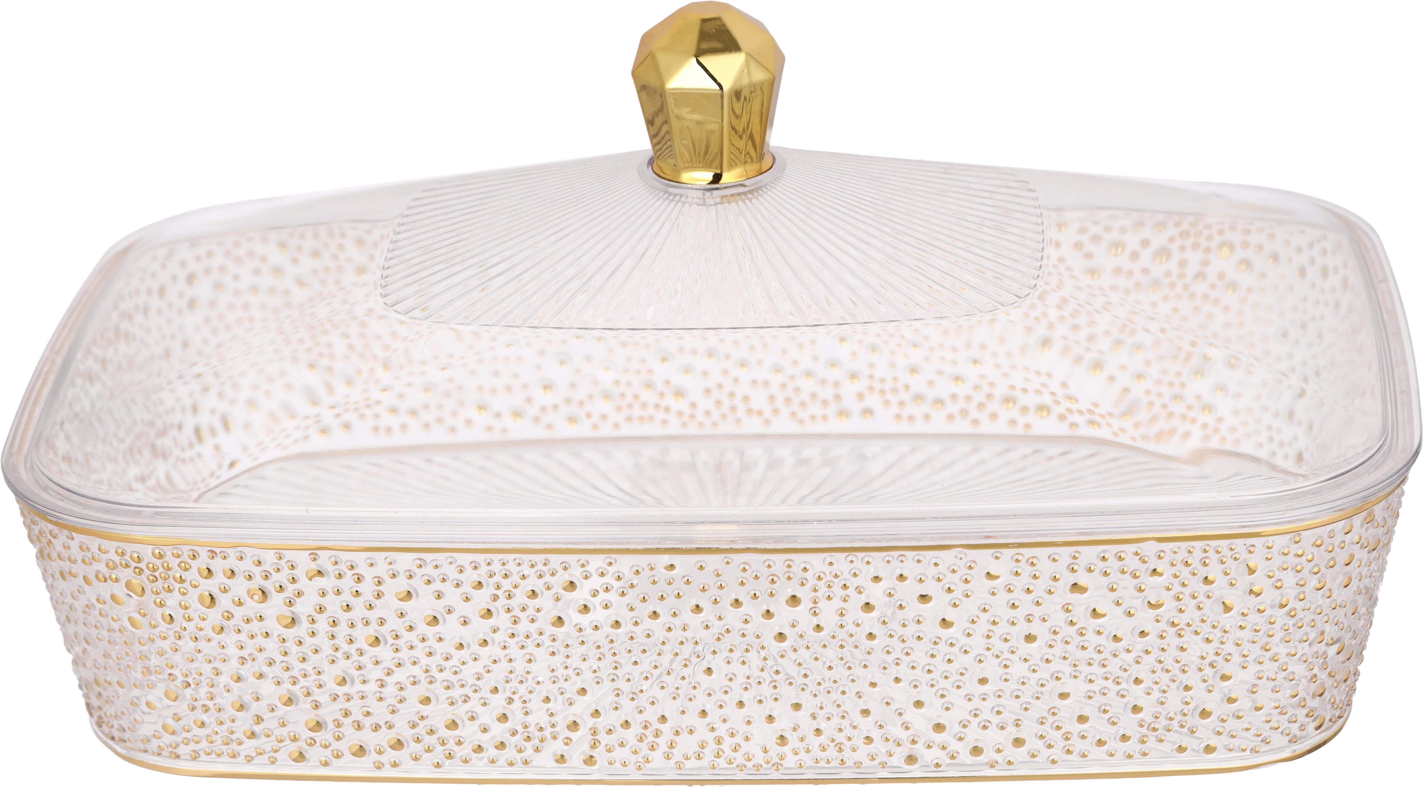 Acrylic Rectangular Fruit Plate with lid, 30×20 cm - Clear Gold