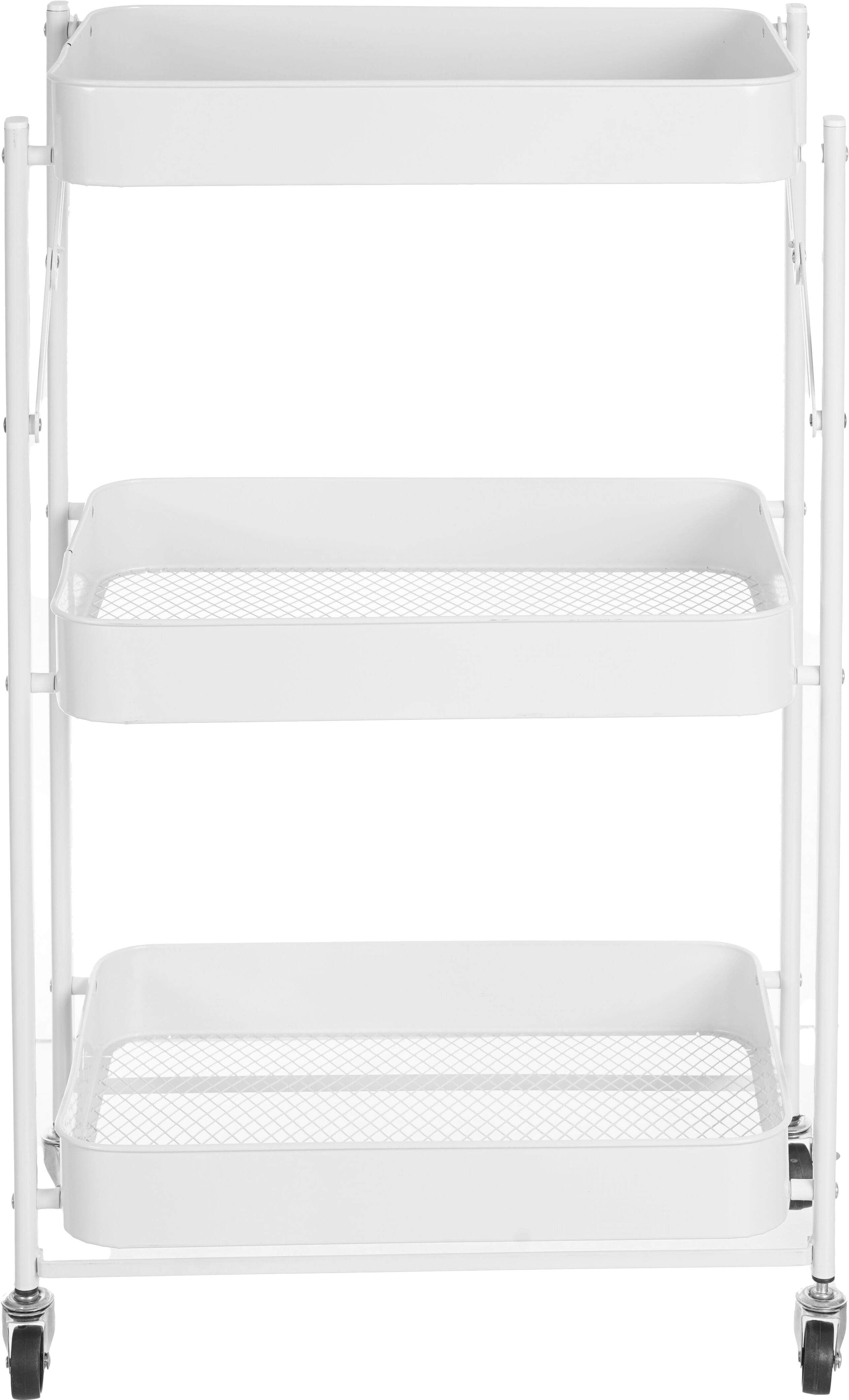 Hegazy Metal Multi Purpose Trolley with Wheels, Foldable, 3 Tiers, 40×30×76 cm - White