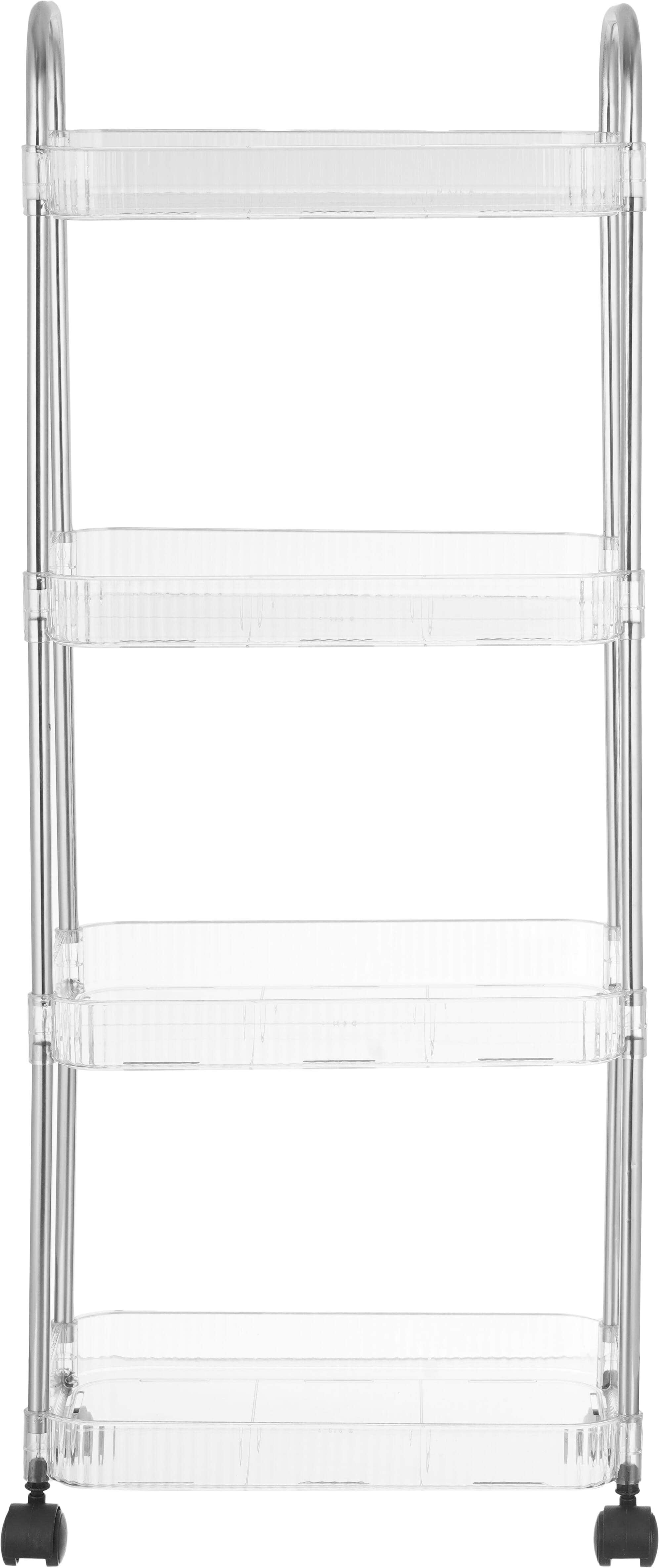 Hegazy Acrylic Multi Purpose Trolley, 4 Tiers, with Plastic Wheels and Metal Chassis, 33×20×83 cm - Clear