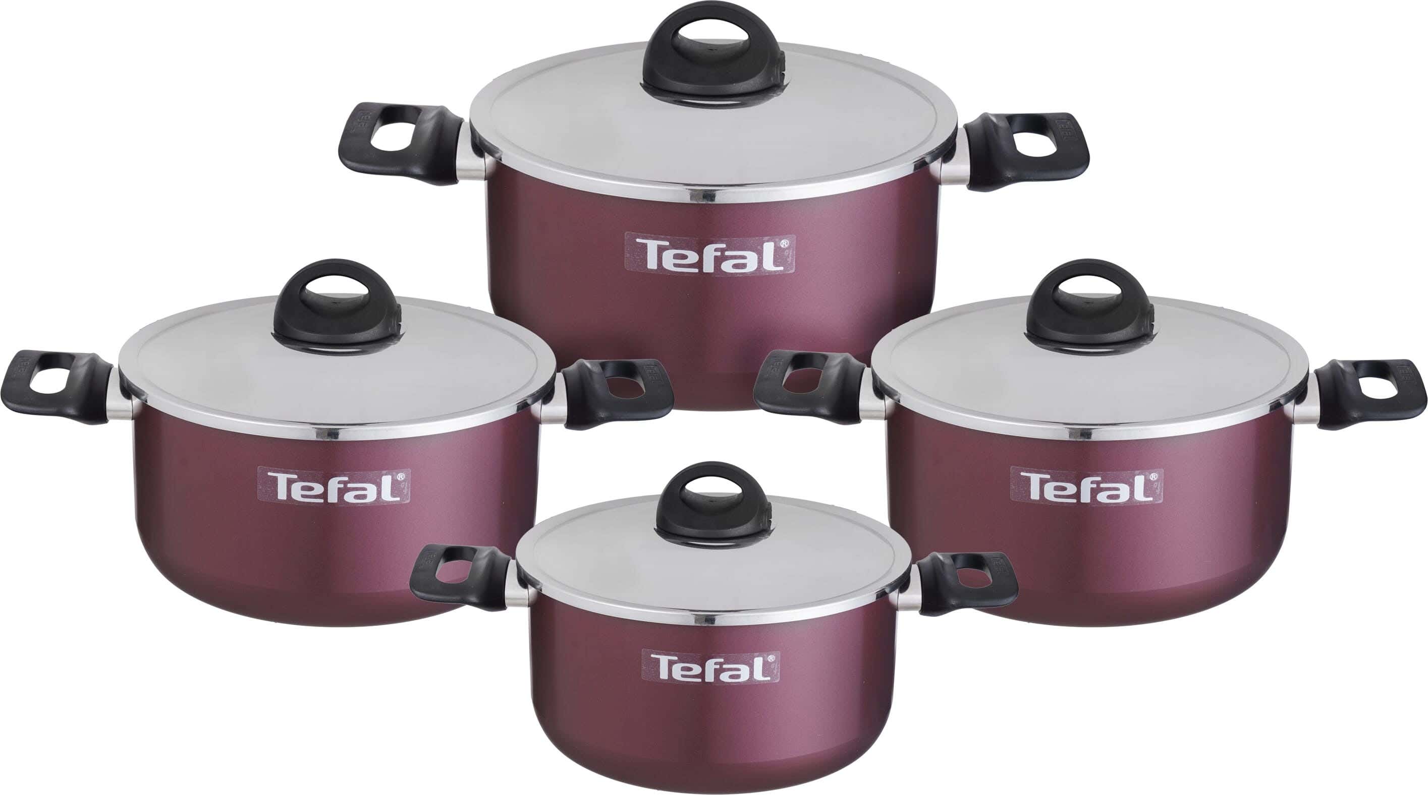 Tefal Armetal Cookware Set, Stainless Steel Lid, 8 Pieces - Dark Red
