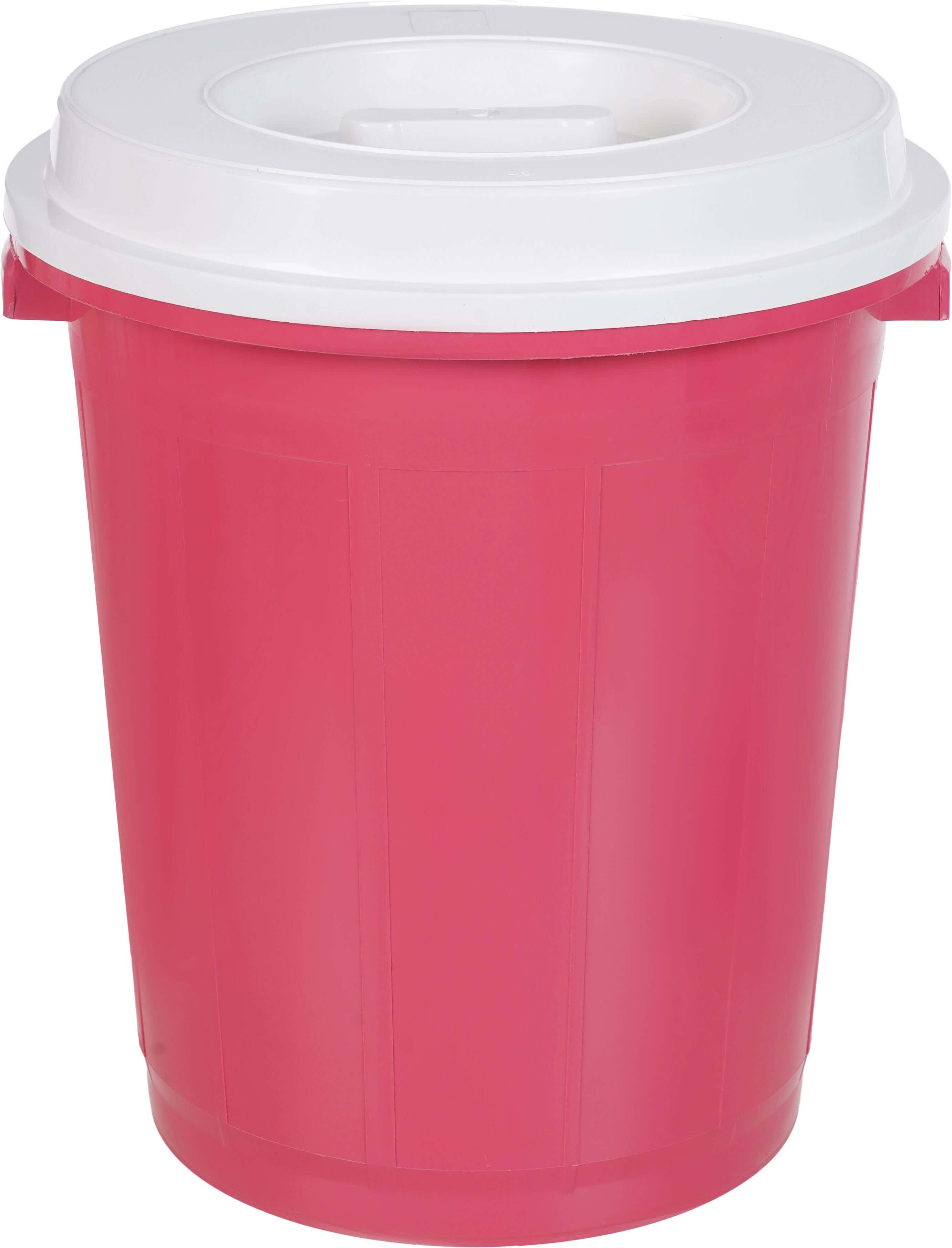 Safeer Plastic Trash Bins with lid, 50 Litres - Pink White