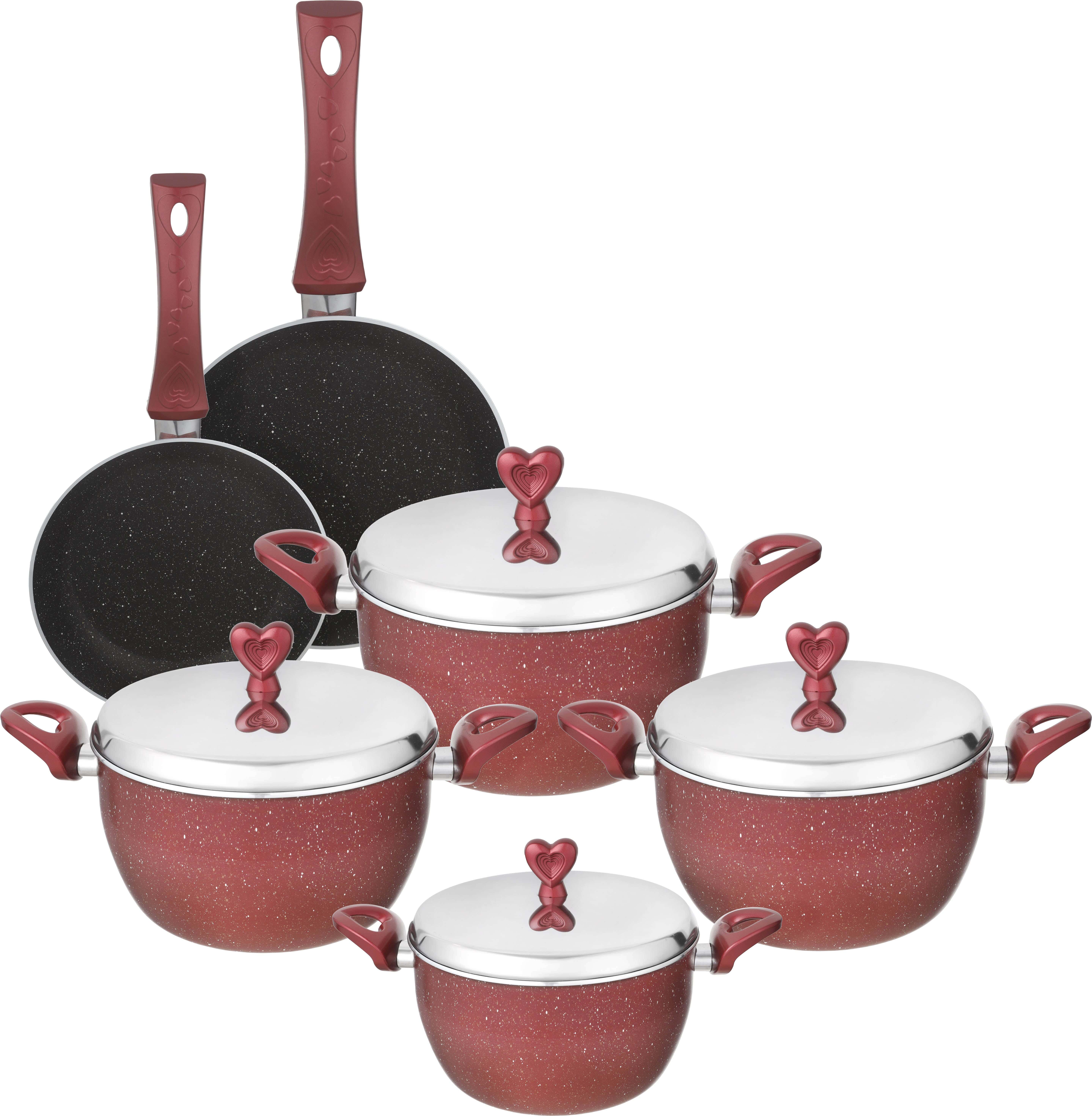 Nouval Granite Pots Set, 10 Pieces - Dark Red