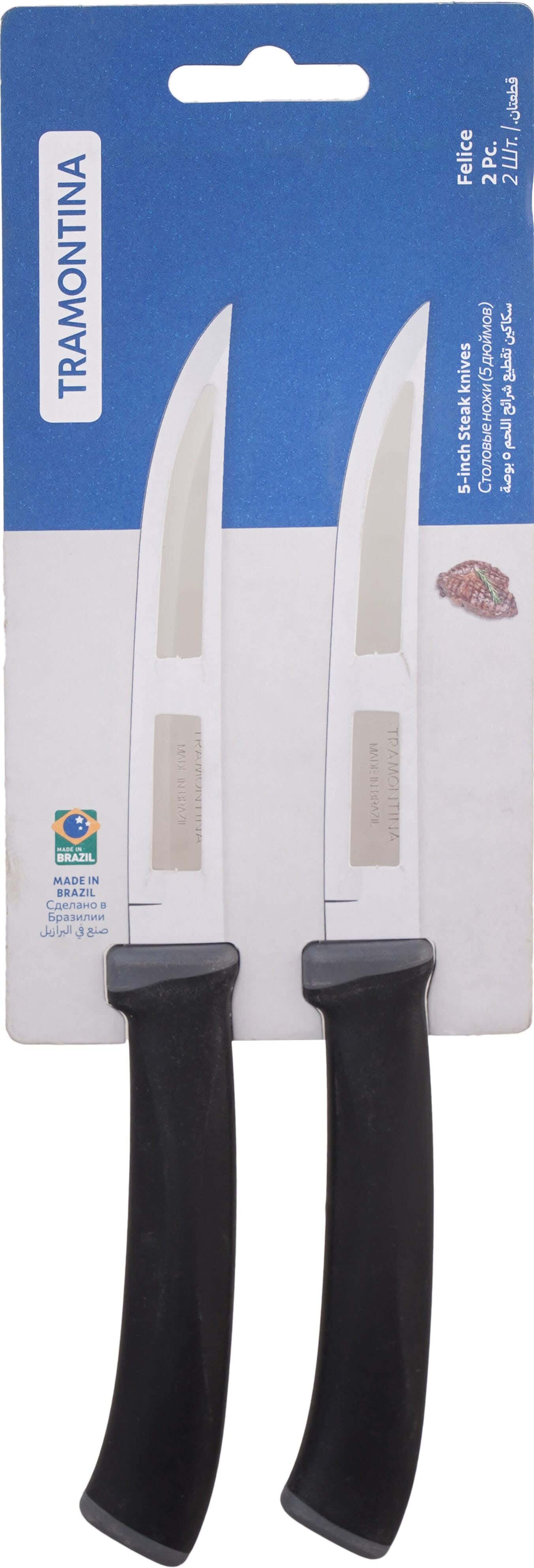 Tramontina Stainless Steel Steak Knife Set With Plastic Handles, 2 Pieces, 5 Inch - Black Silver