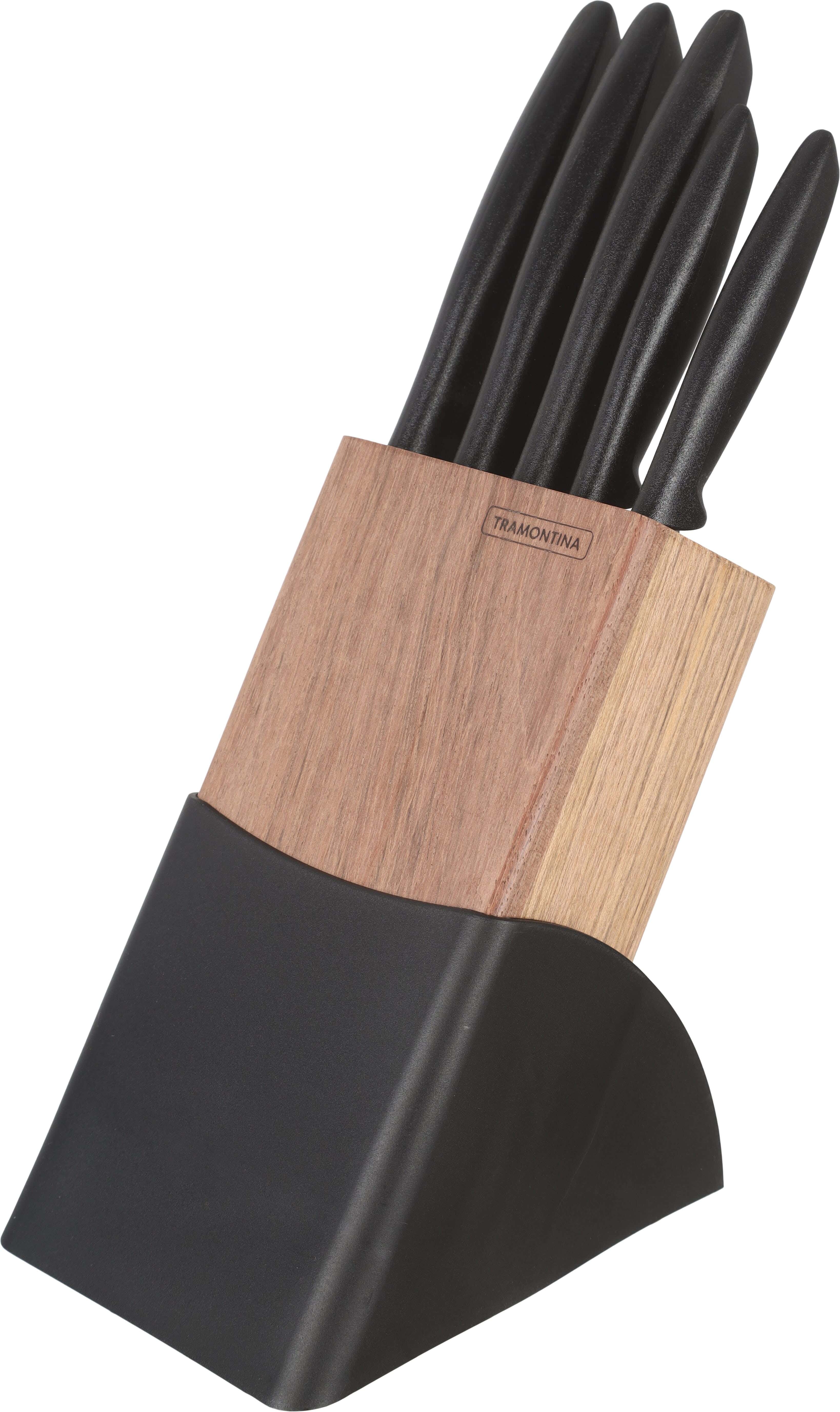 Plenus Stainless Steel Knife Set with Plastic Handles, 6 Pieces - Black Wooden