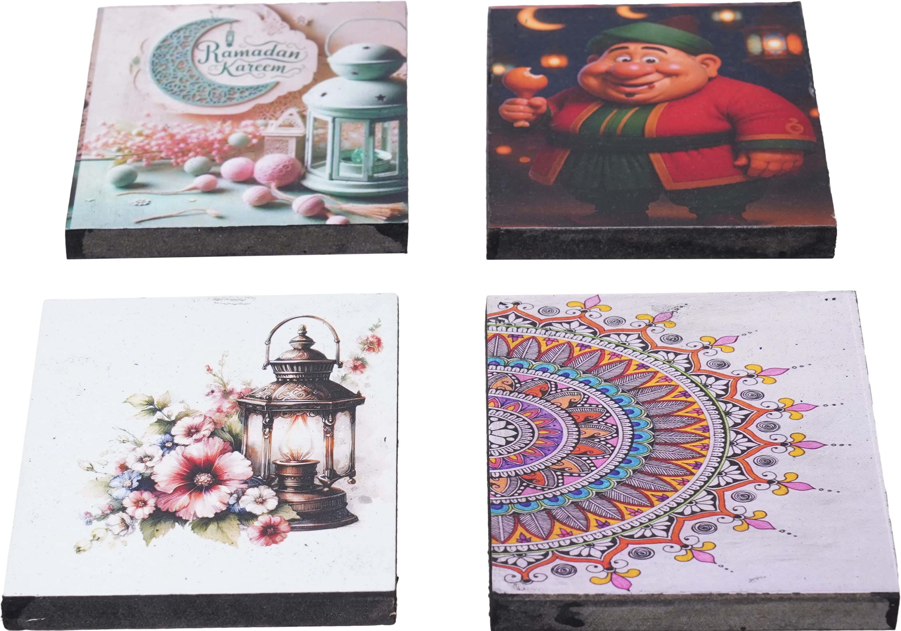 Wooden Coaster Set, 4 Pieces, 8 cm - Multicolor