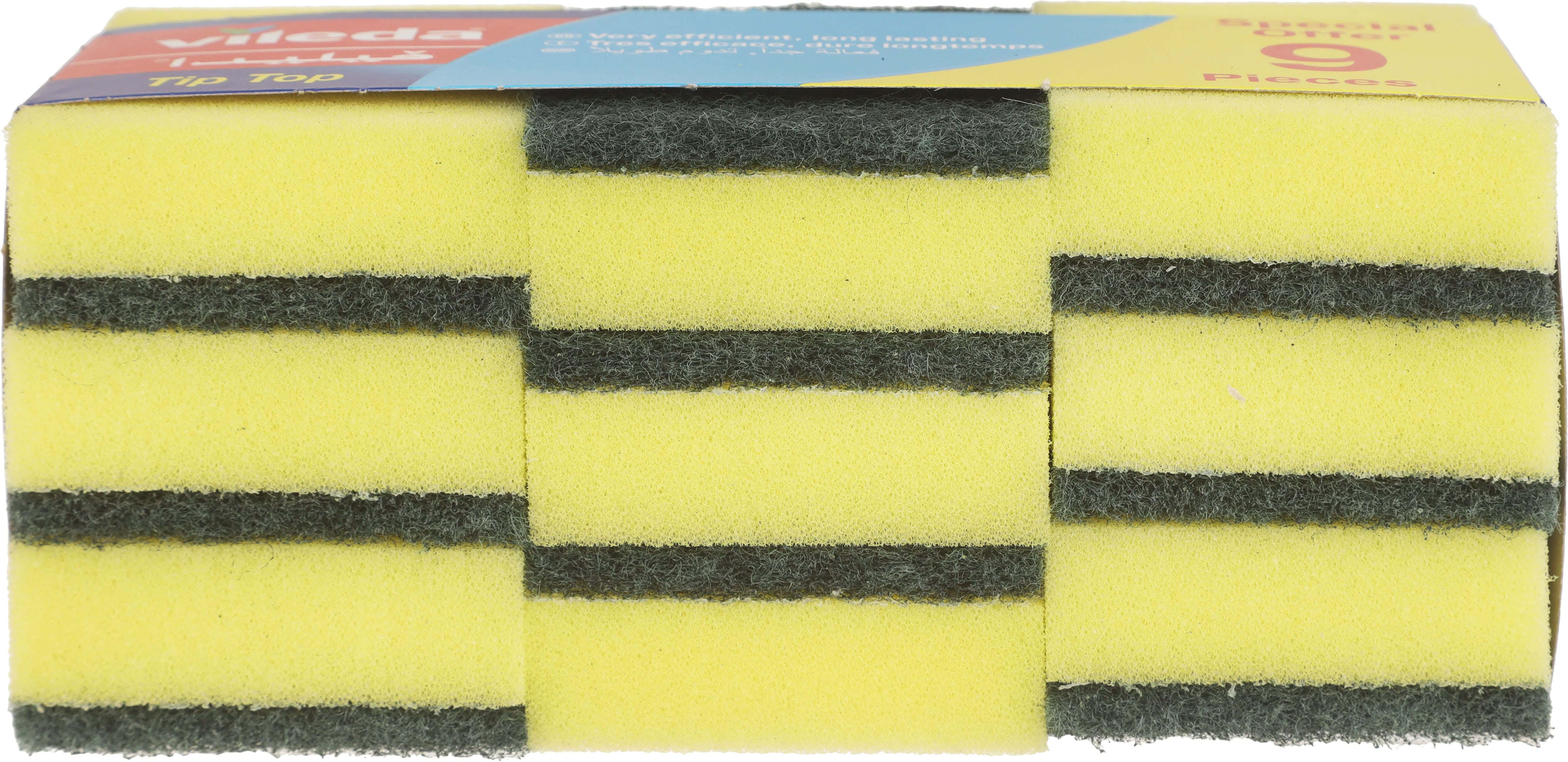 Vileda Sponge Dishwashing Set, 9 Pieces, 9×6 cm - Yellow Dark Green