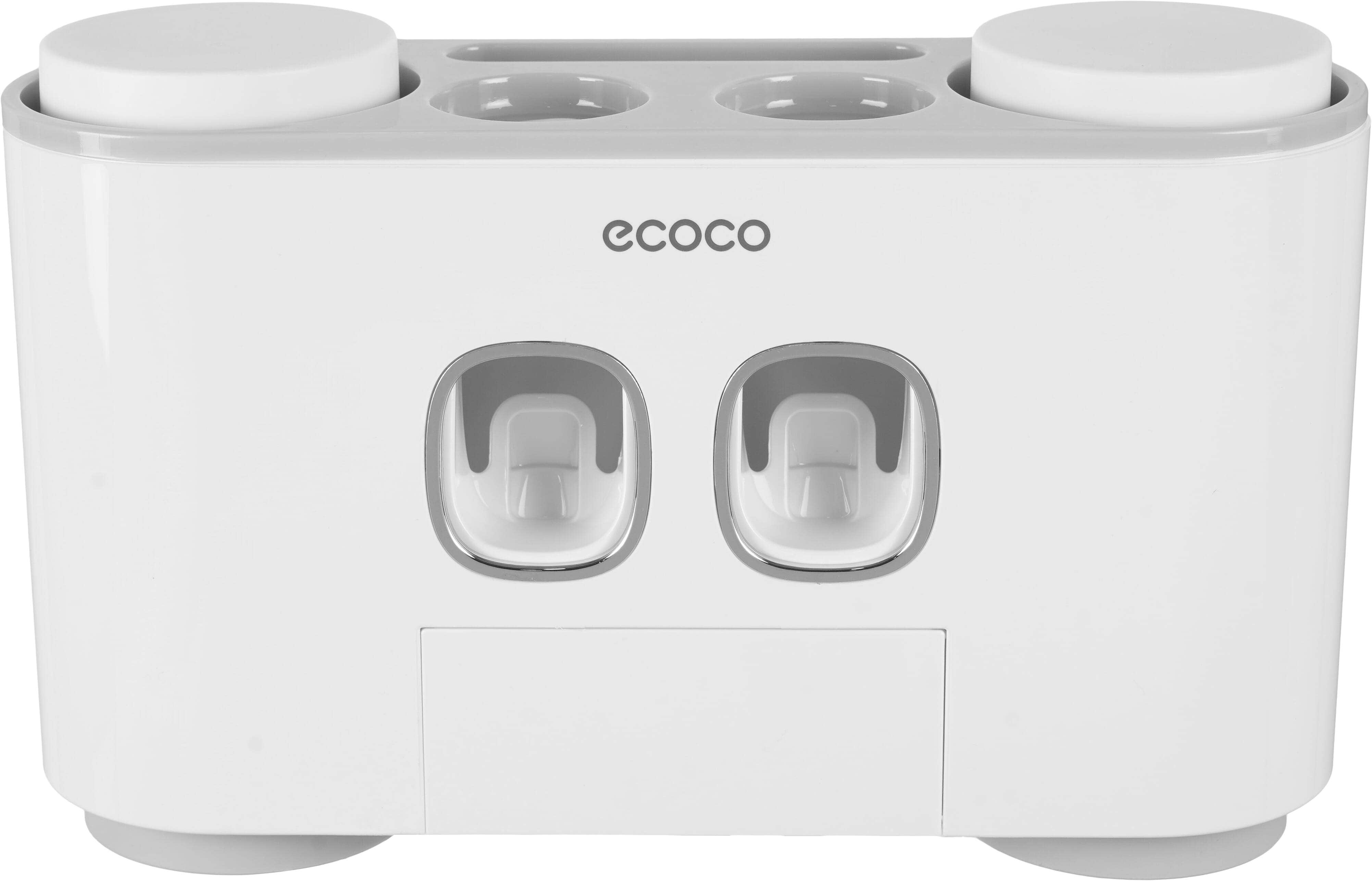 Ecoco Plastic Toothbrush And Toothpaste Holder, 25×16×8 Cm, 2 Cups - White Grey