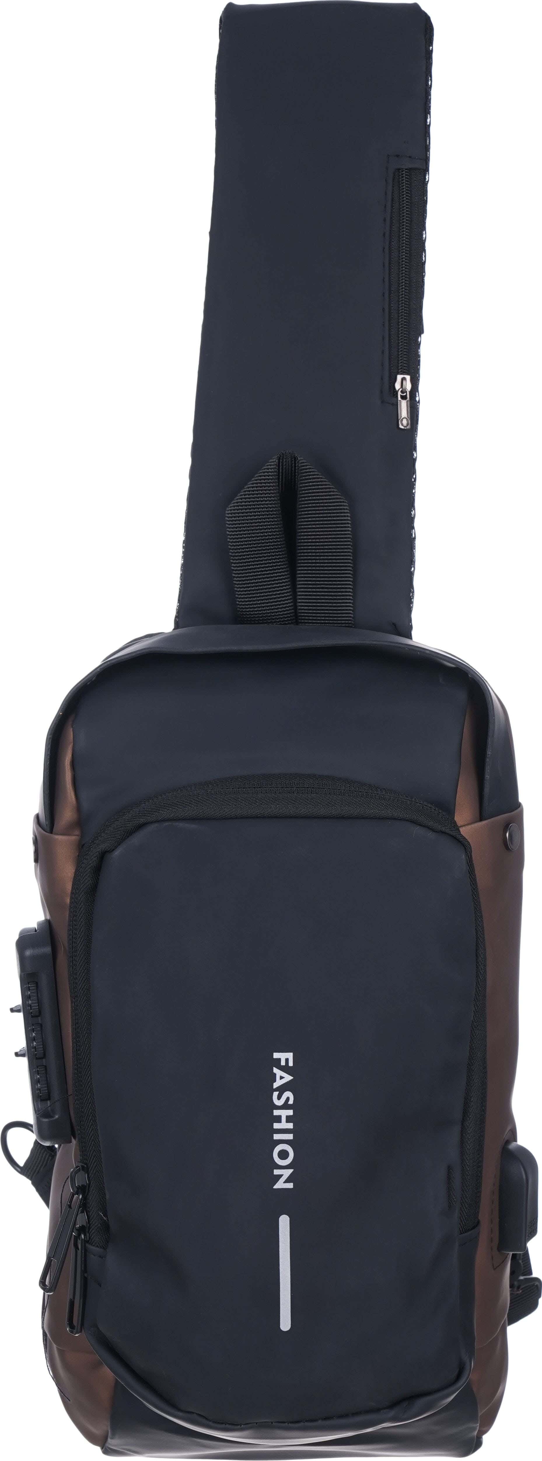 Waterproof Crossbody Bag For Men, Digital Lock, 12 Inches, 4 Zippers, USB Port - Black Brown