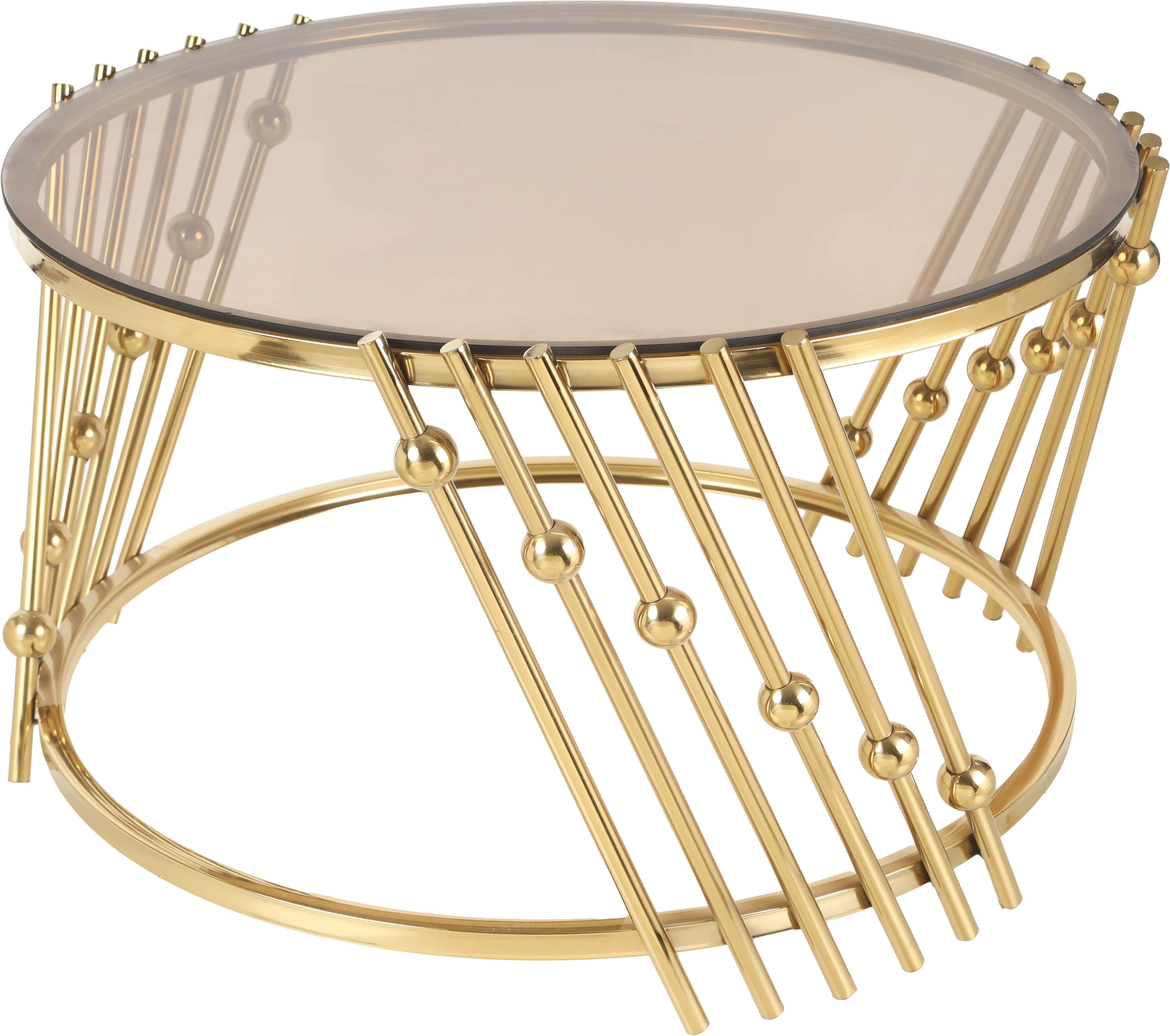 Stainless Steel Round Center Table, Sucrete Glass Top, 6 mm, 75×75×47 cm - Gold Clear