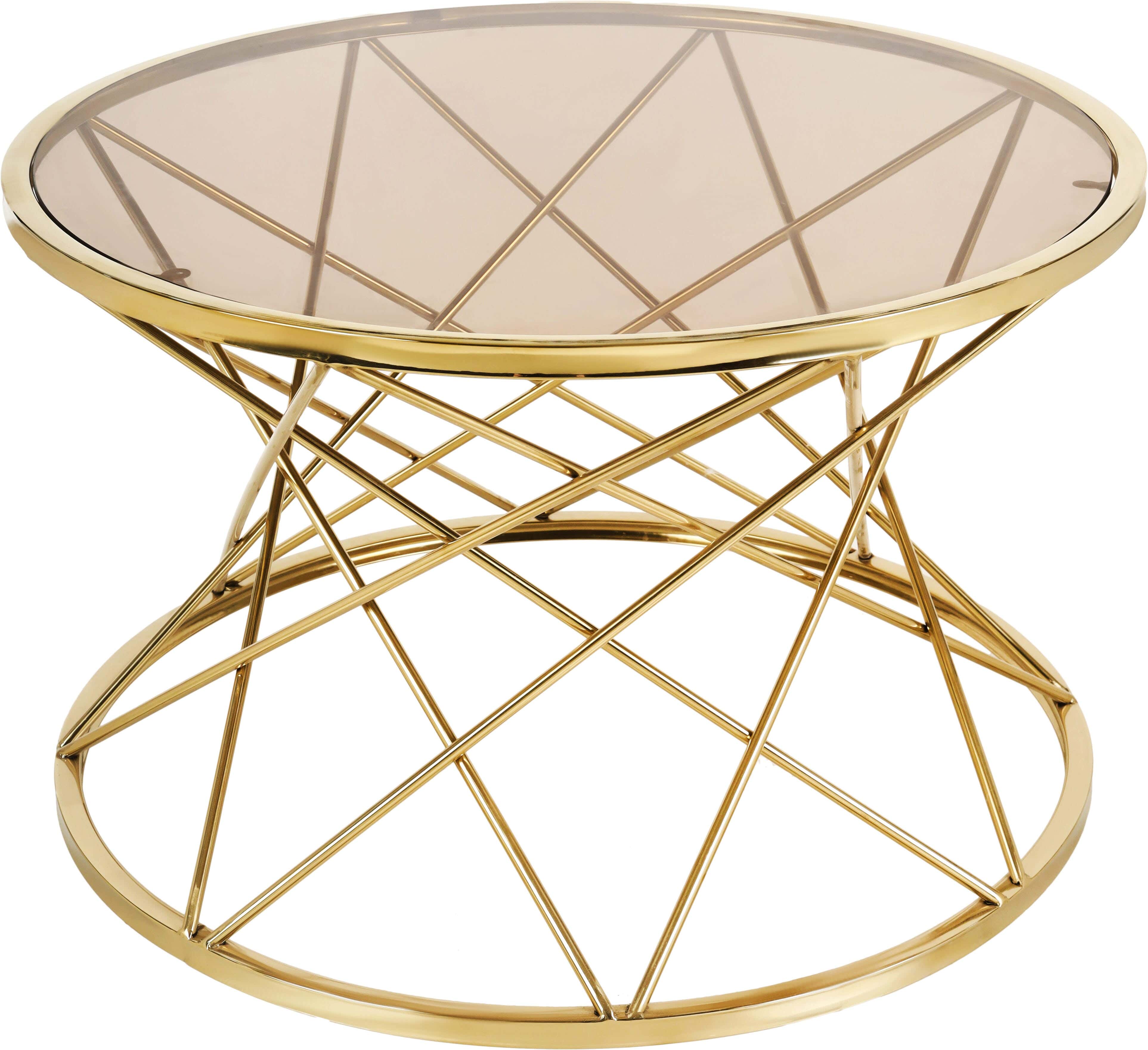 Stainless Steel Round Center Table, Sucrete Glass Top, 6 mm, 75×75×47 cm - Gold Clear