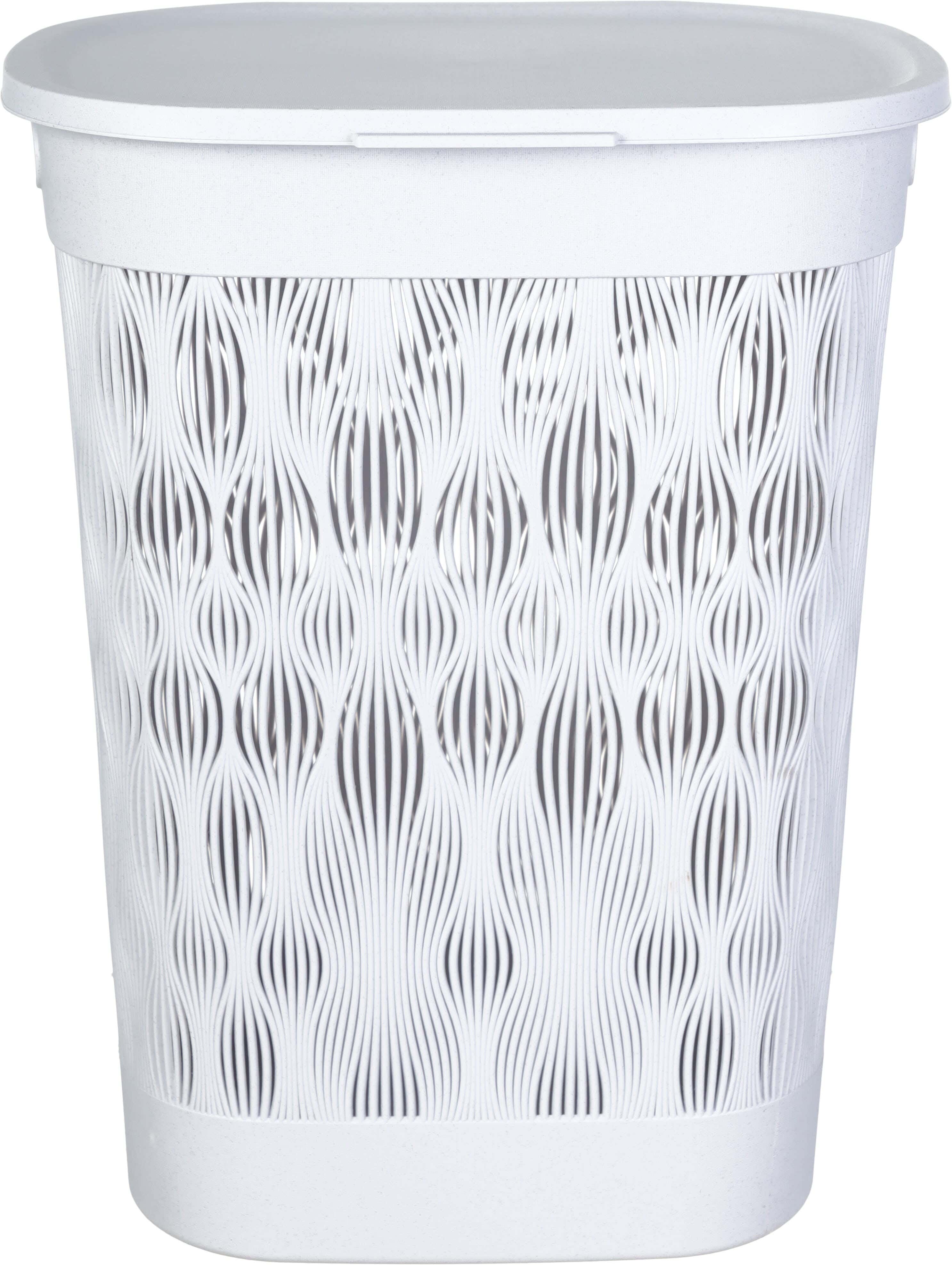 Al Wataneya Plastic Laundry Basket with Lid, 34×44×62 cm - Light Grey