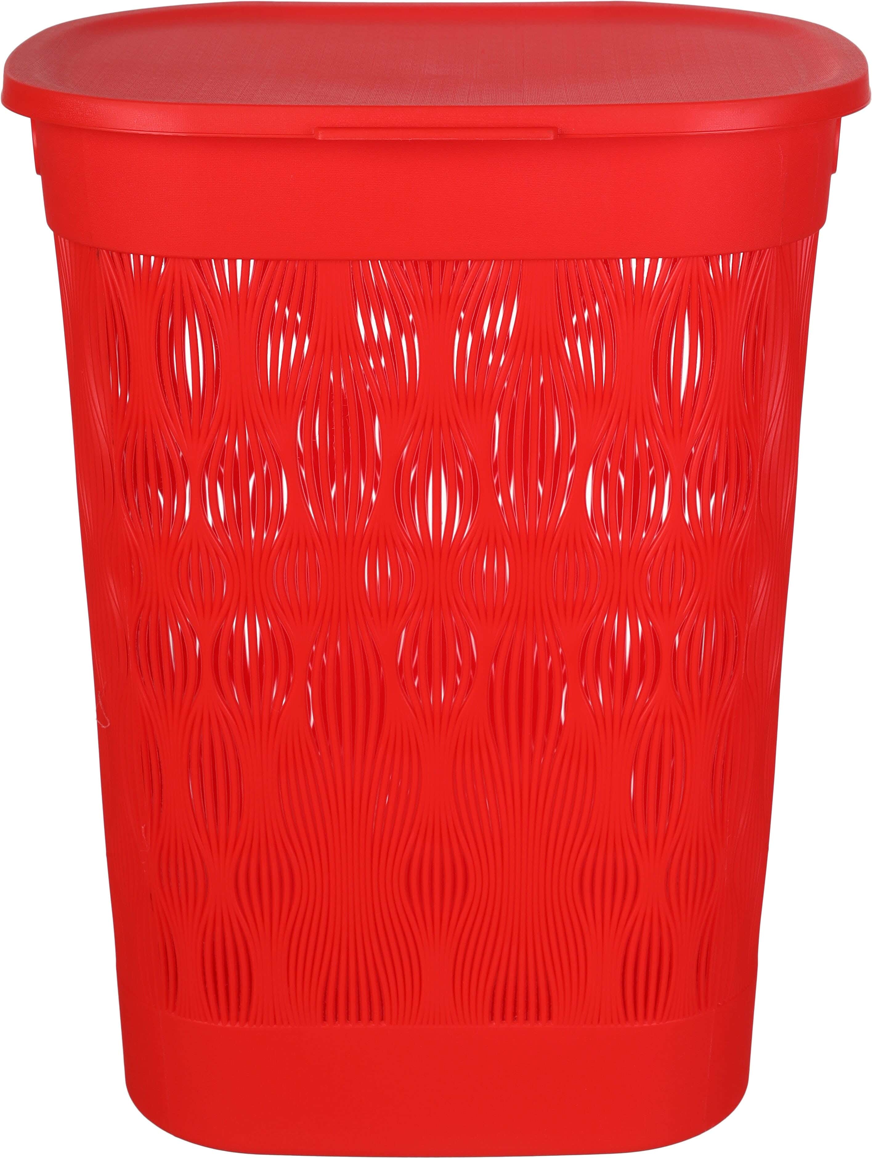 Al Wataneya Plastic Laundry Basket with Lid, 34×44×62 cm - Red
