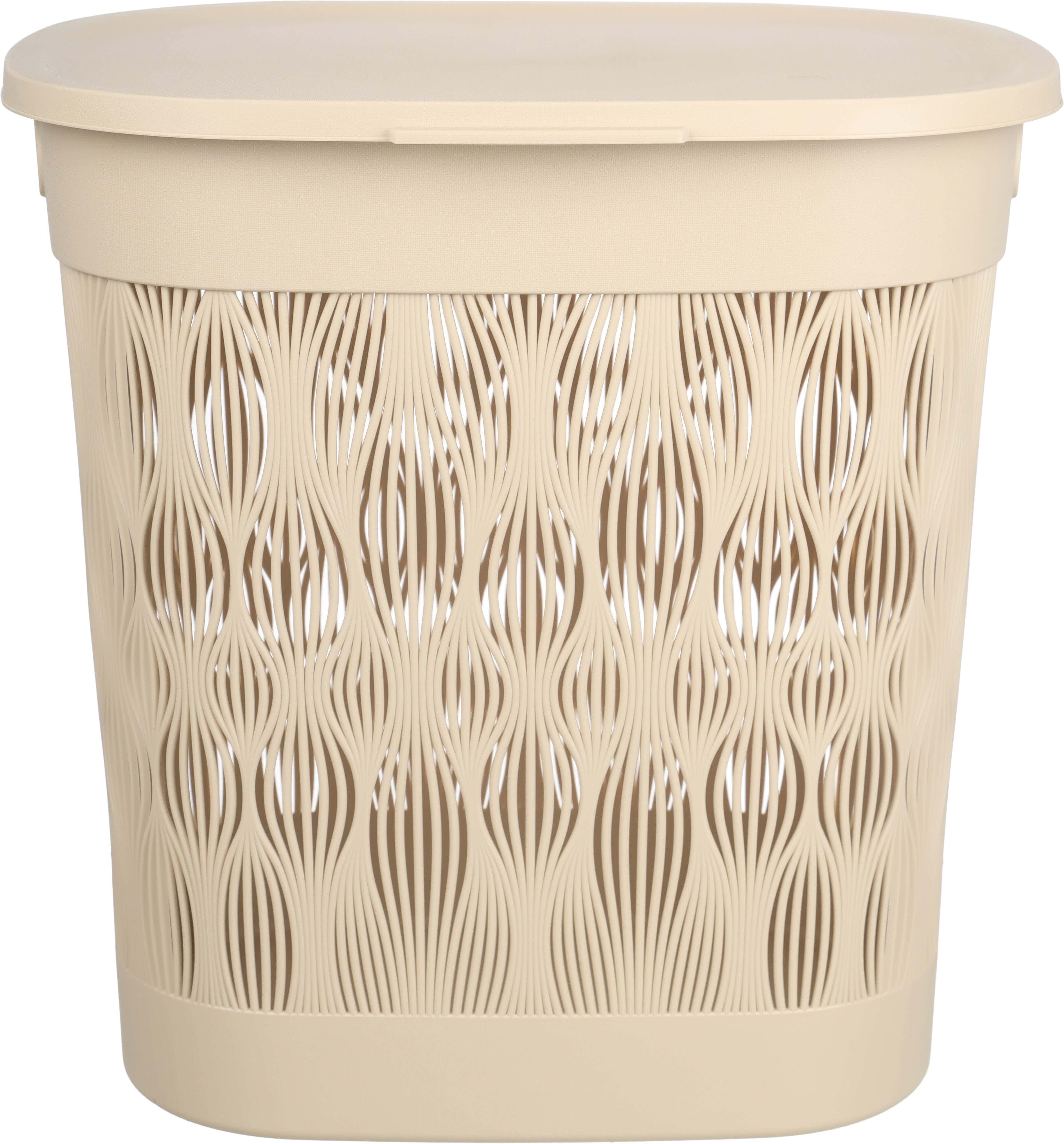 Al Wataneya Plastic Laundry Basket with Lid, 34×44×45 cm - Beige