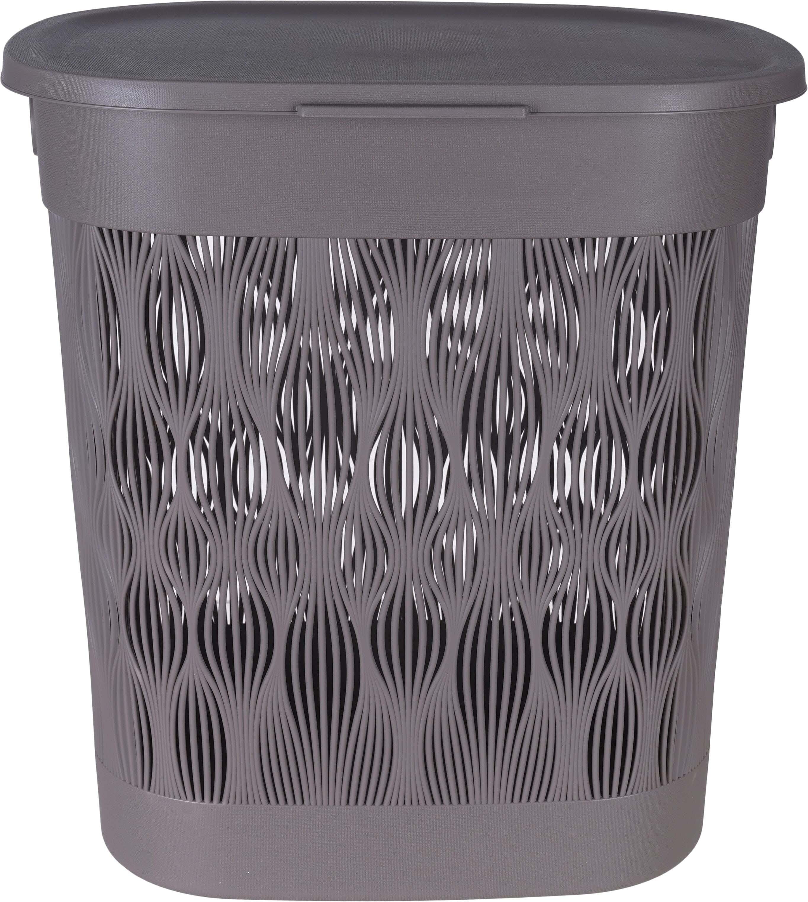 Al Wataneya Plastic Laundry Basket with Lid, 34×44×45 cm - Coffee