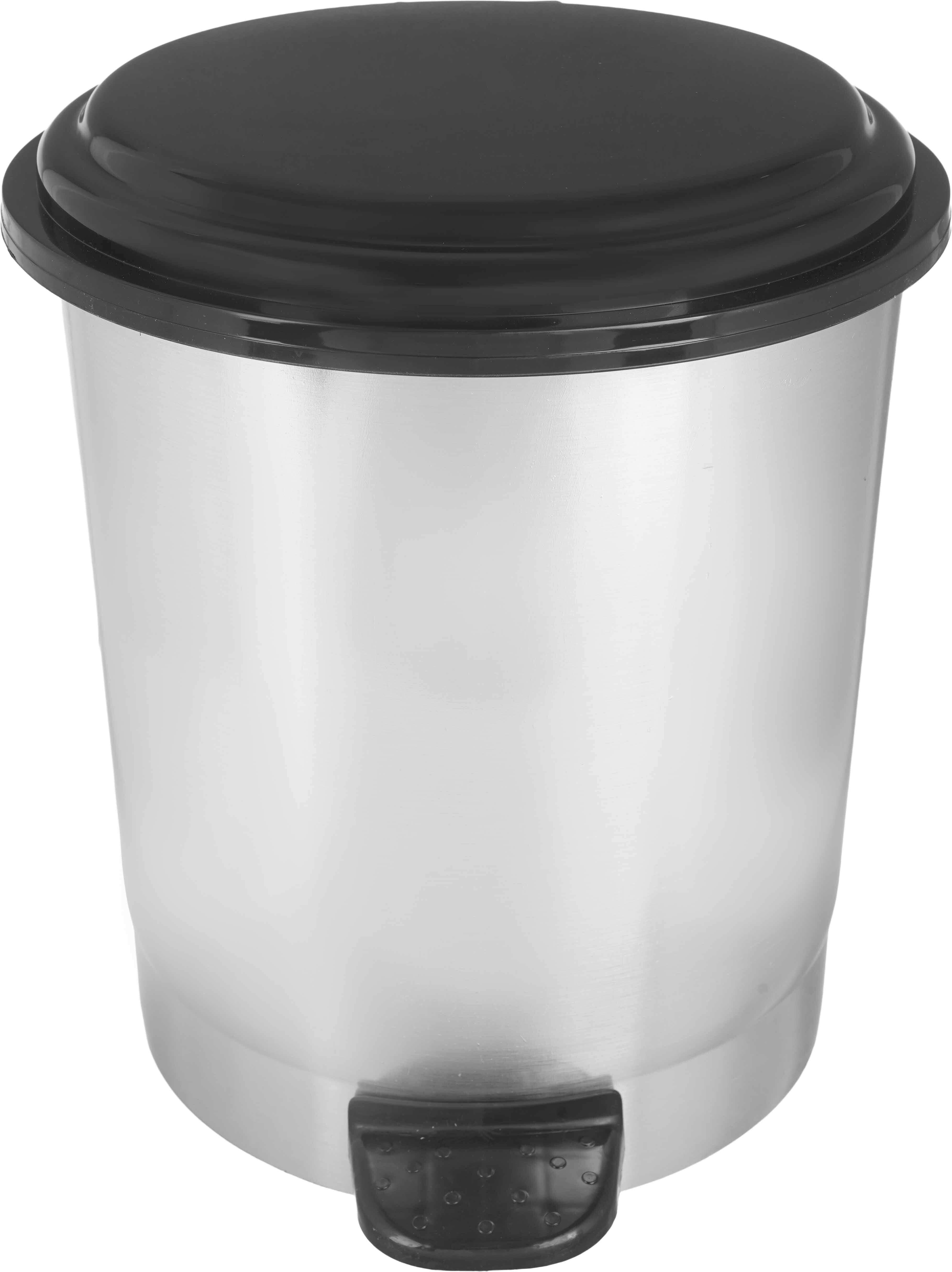 Al Wataneya Plastic Trash Bin with Pedal, 31×34 cm - Black Silver