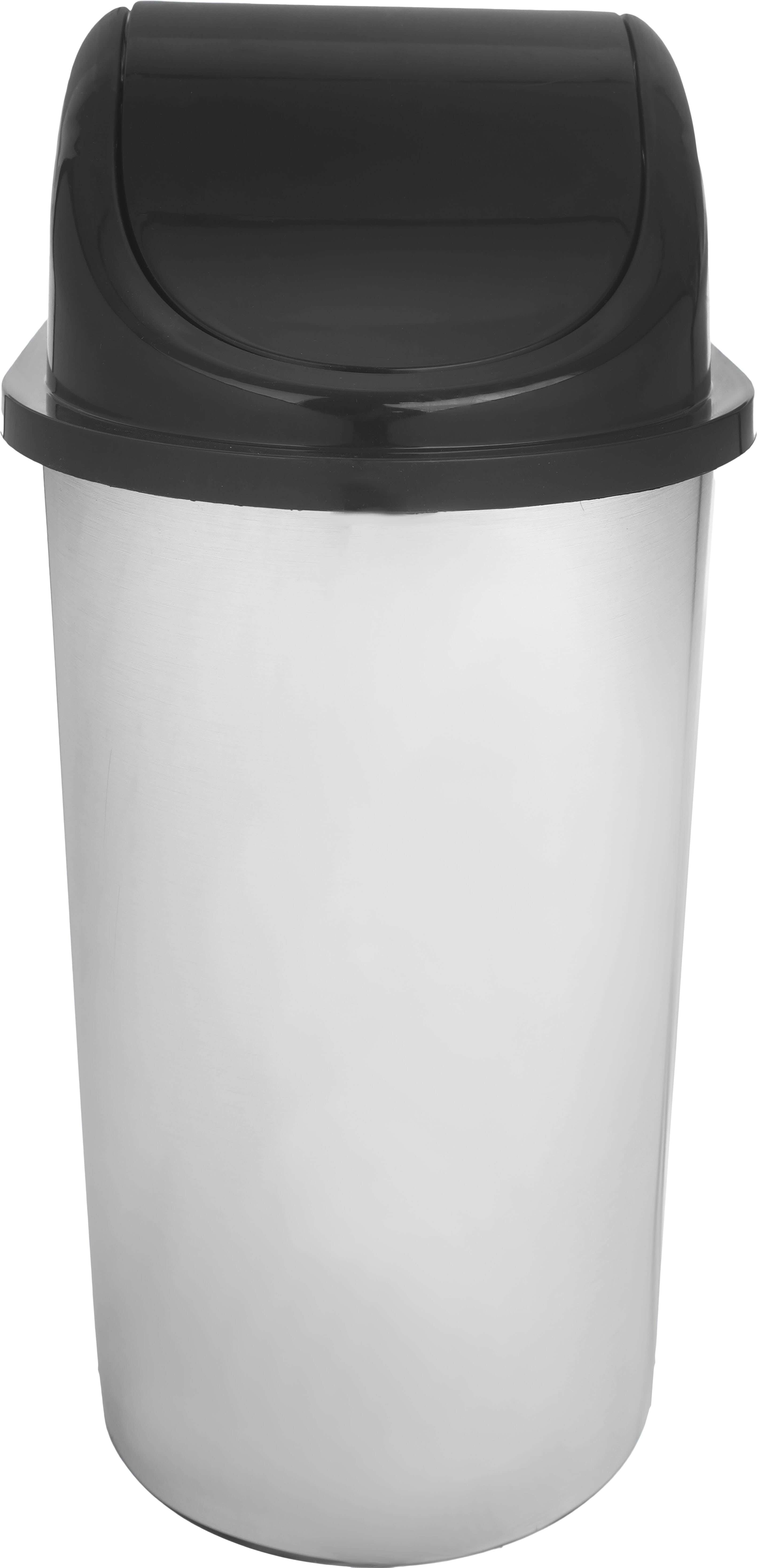 Al Wataneya Plastic Trash Bins with Removable Lid, 26×25×43 cm - Silver Black