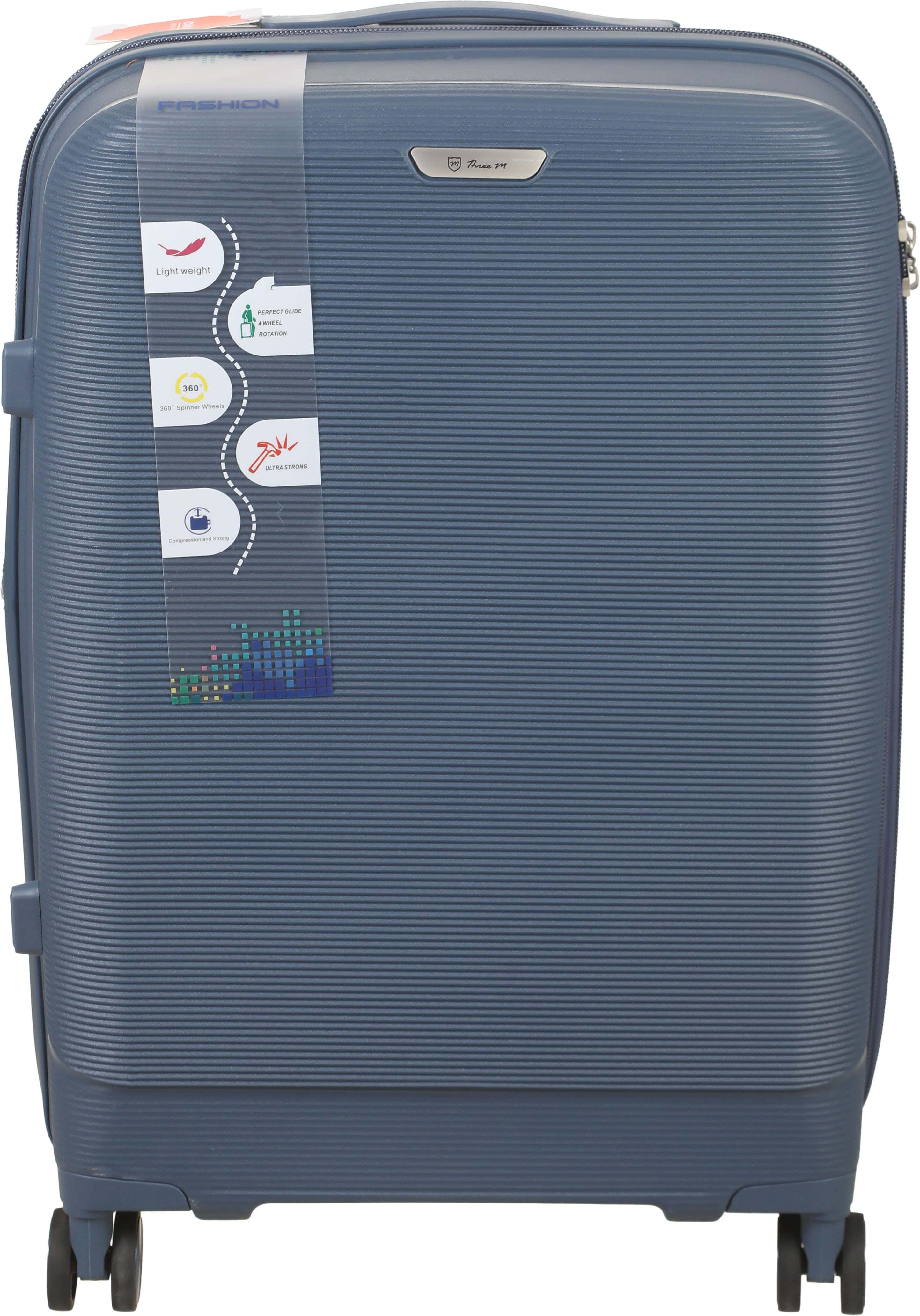 Three M Polypropylene Luggage Trolley Bags, 24 inches, 6 Zippers, Digital Lock - Navy