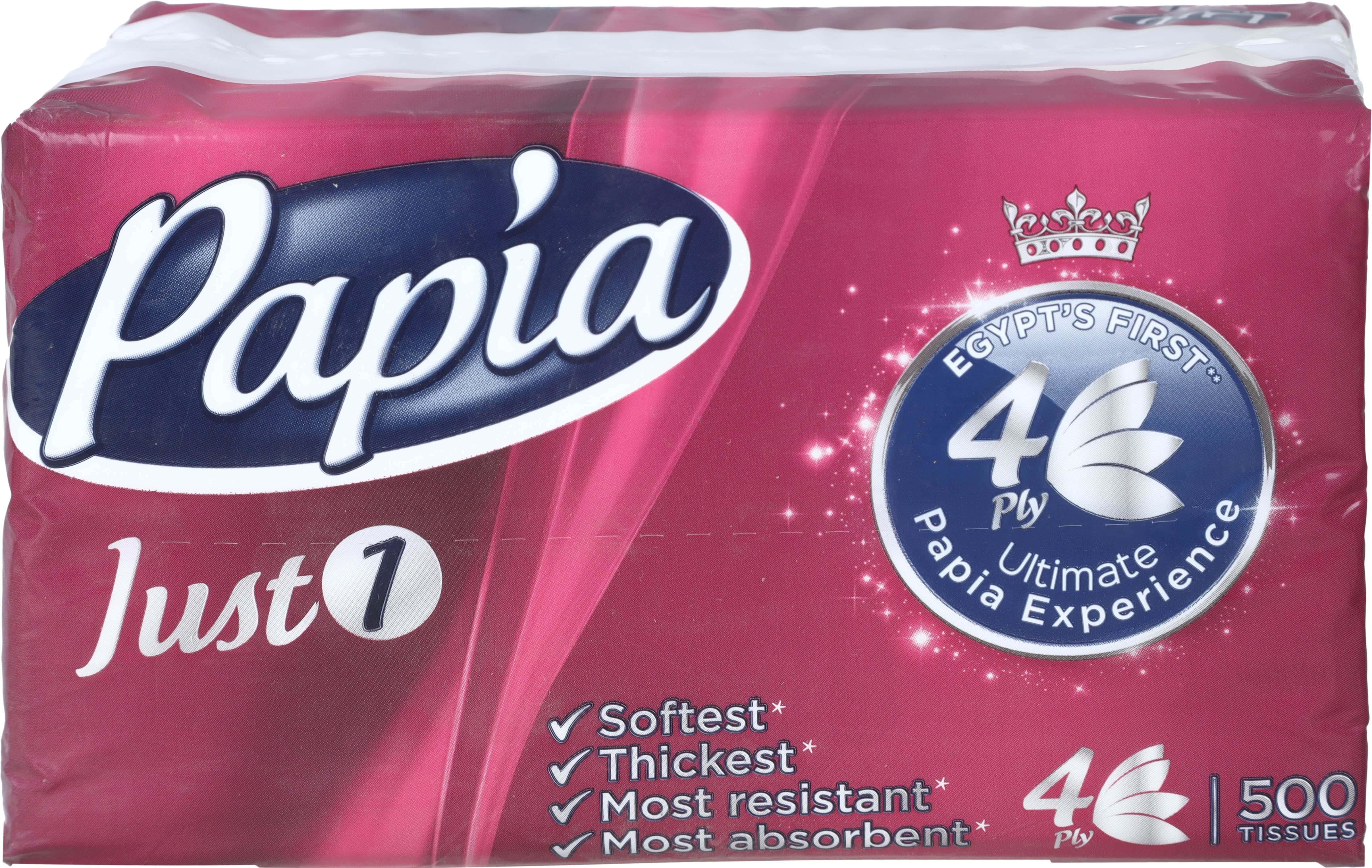 Papia Facial Tissue Pack, 4 Ply, 500 Sheets - White