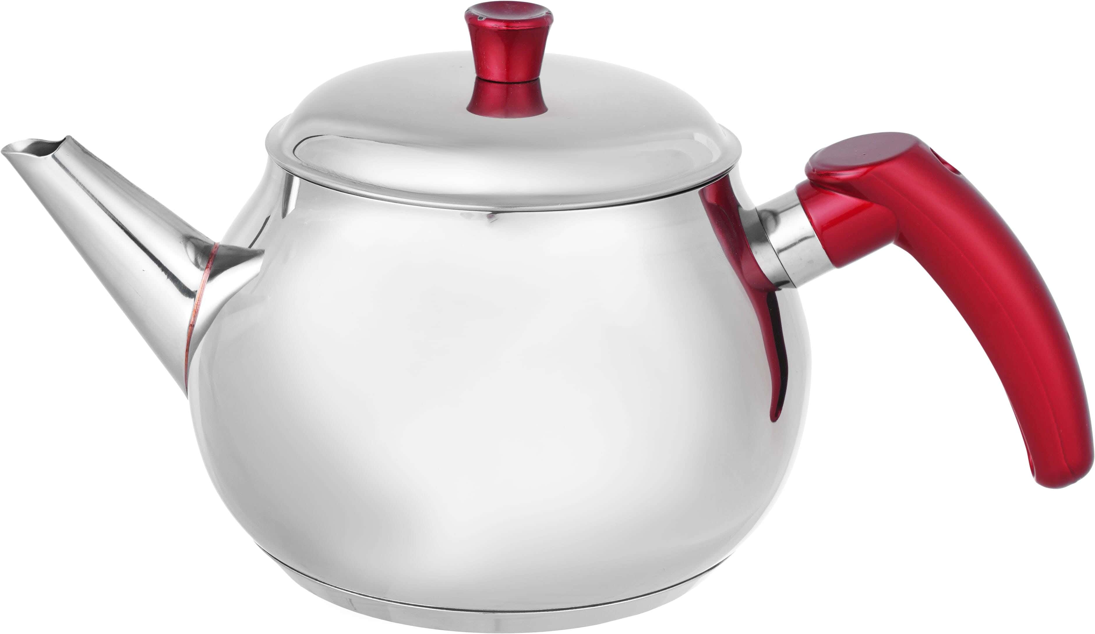 Lines Stainless Steel Teapot, Bakelite Handle, 1.5 Litres - Silver Red